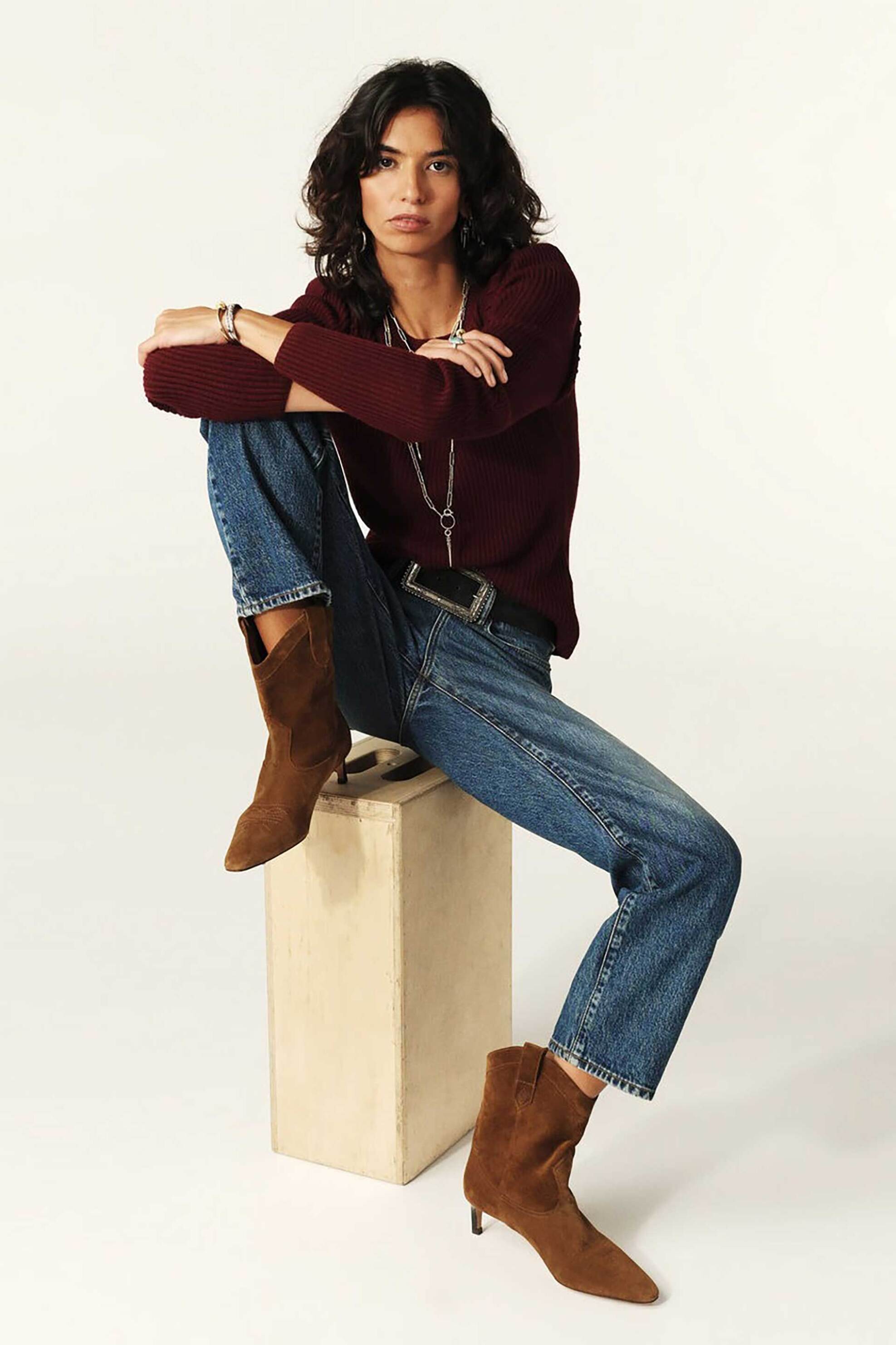 ba&sh γυναικεία πλεκτή μπλούζα με λεπτομέρεια στους ώμους - 1H24PEPP Μπορντό φωτογραφία