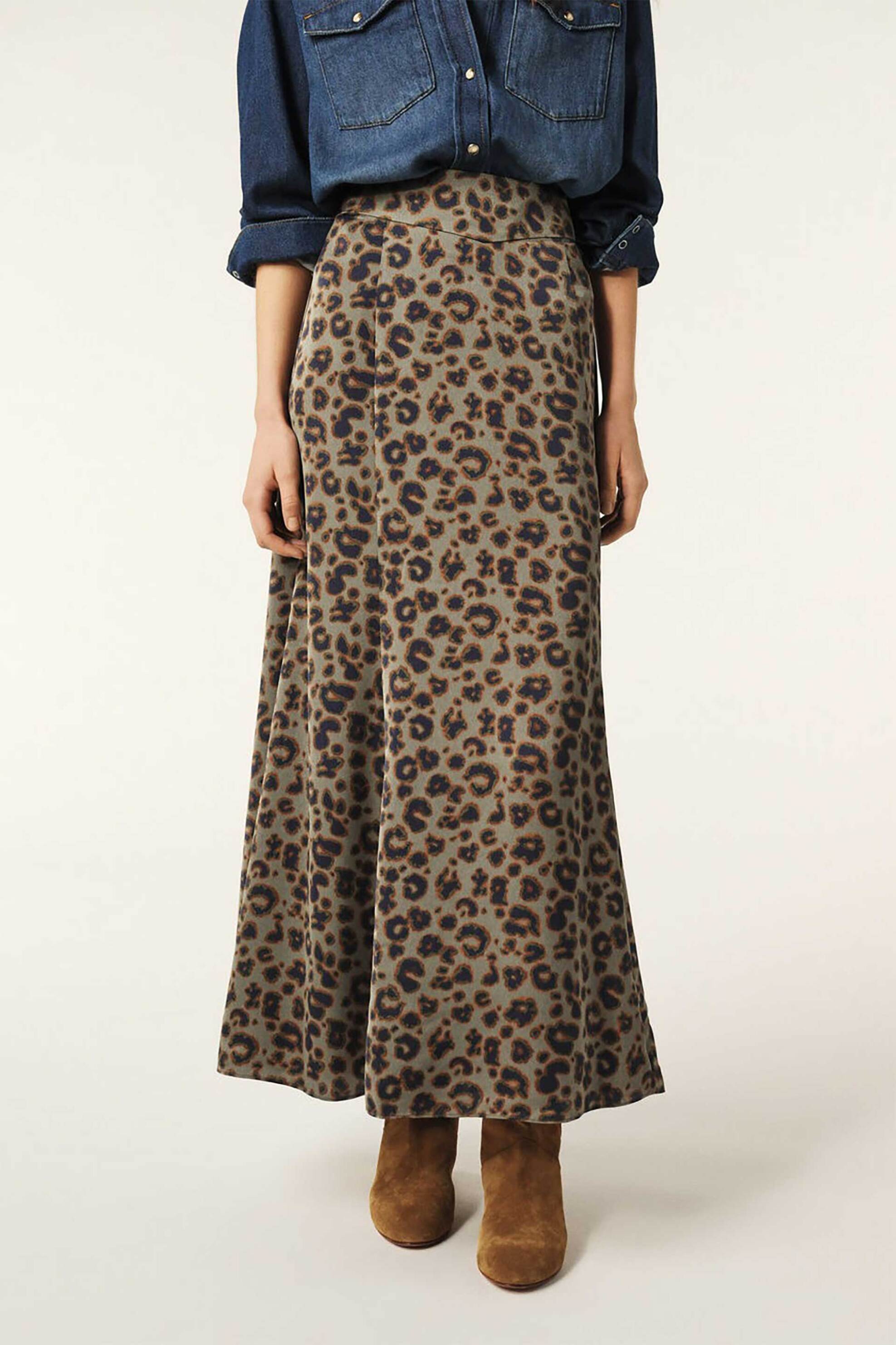 ba&sh γυναικεία maxi φούστα με all-over animal print "Blaire" - 1E25BLAI Χακί φωτογραφία