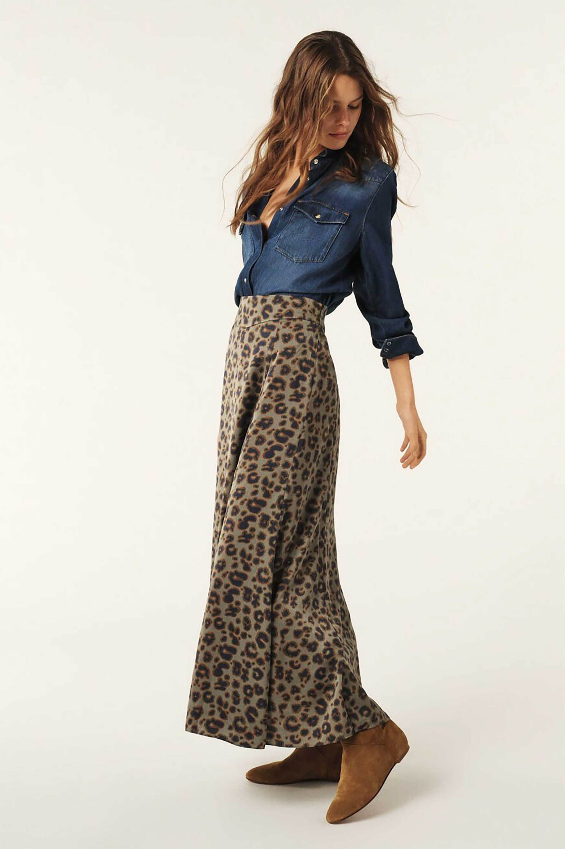 BA&SH ba&sh γυναικεία maxi φούστα με all-over animal print "Blaire" - 1E25BLAI Χακί - 3