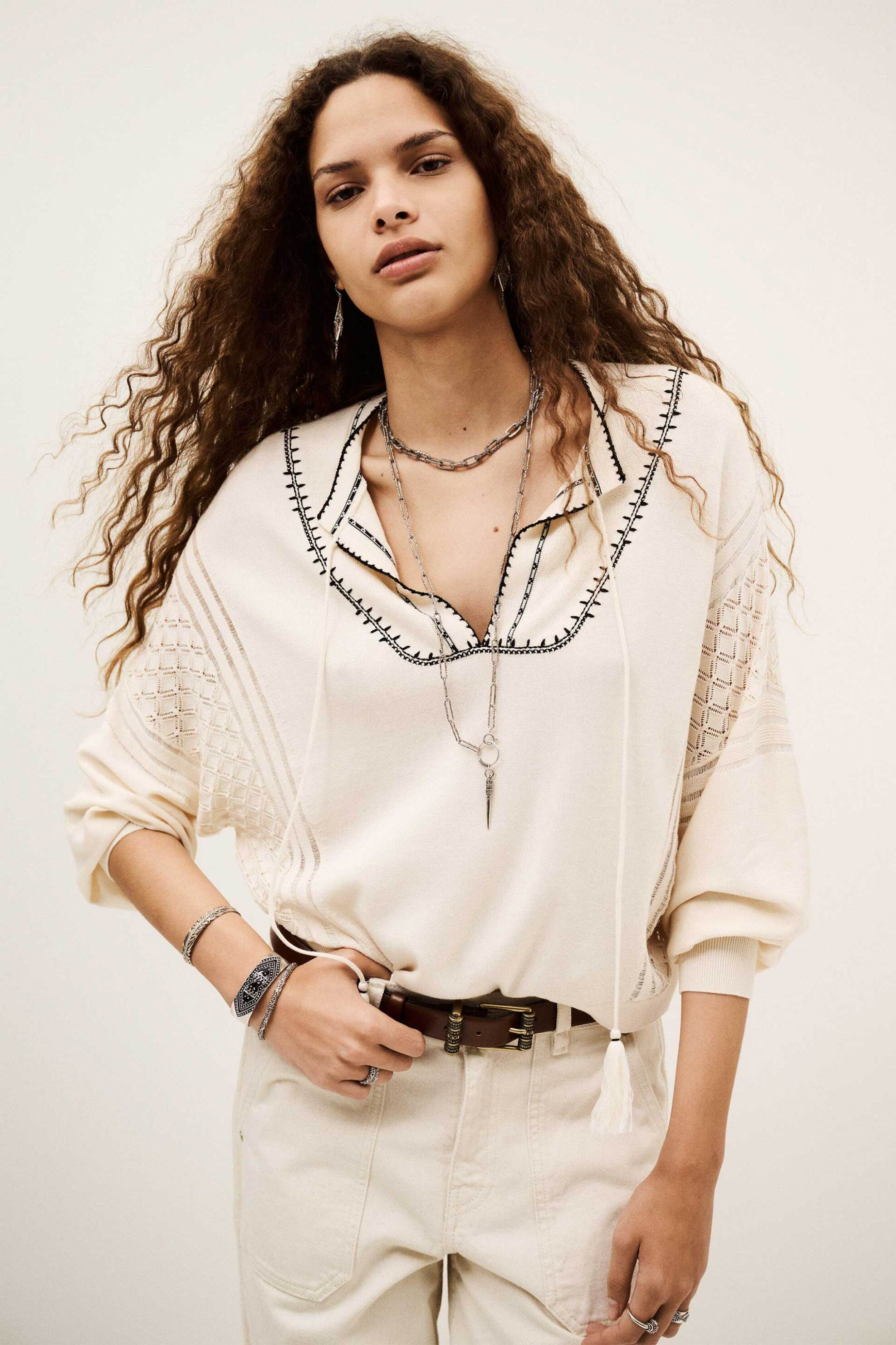 BA&SH ba&sh γυναικεία μπλούζα πλεκτή oversized με λεπτομέρειες "Bausca" - 1H25BAUS Εκρού