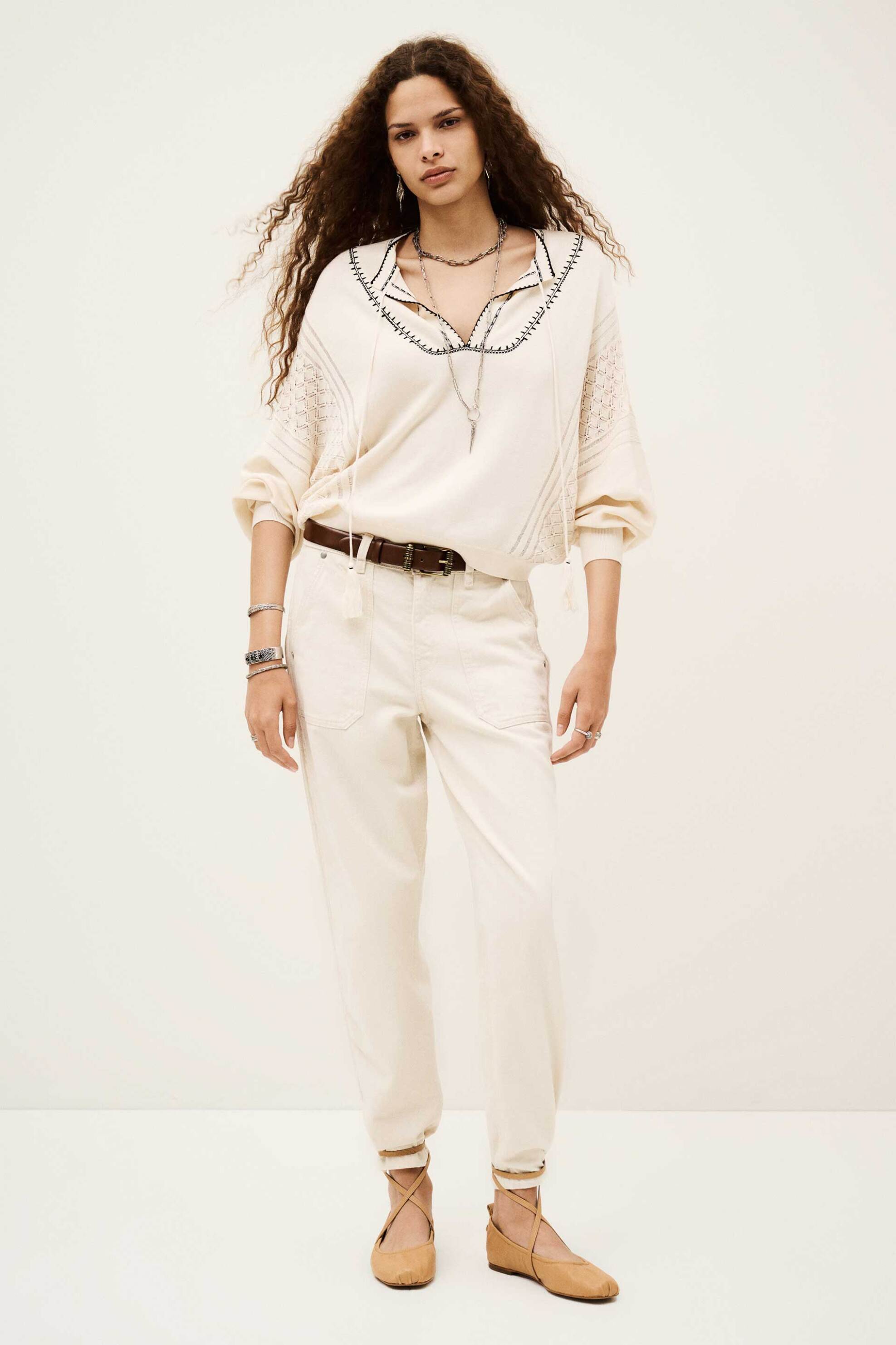 ba&sh γυναικεία μπλούζα πλεκτή oversized με λεπτομέρειες "Bausca" - 1H25BAUS Εκρού φωτογραφία