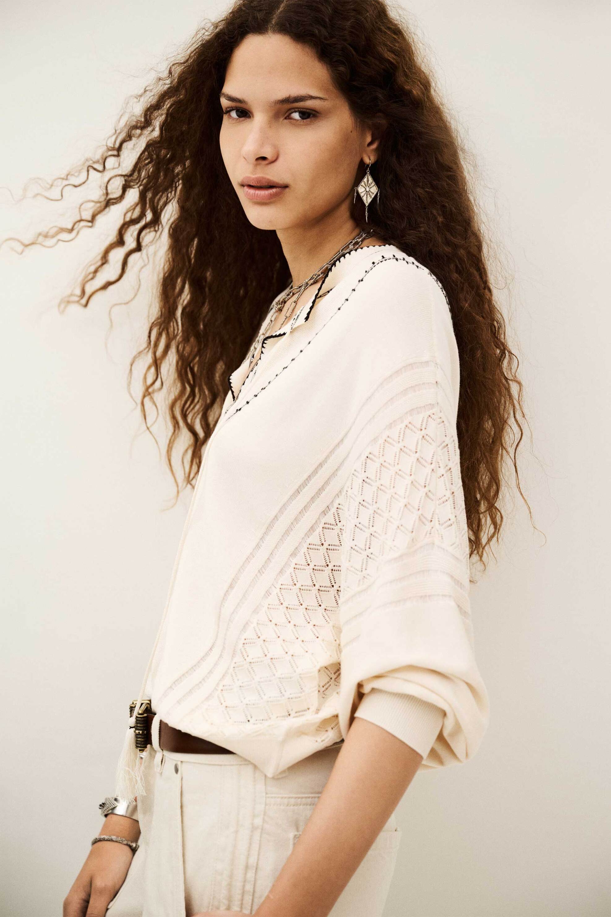 ba&sh γυναικεία μπλούζα πλεκτή oversized με λεπτομέρειες "Bausca" - 1H25BAUS Εκρού φωτογραφία