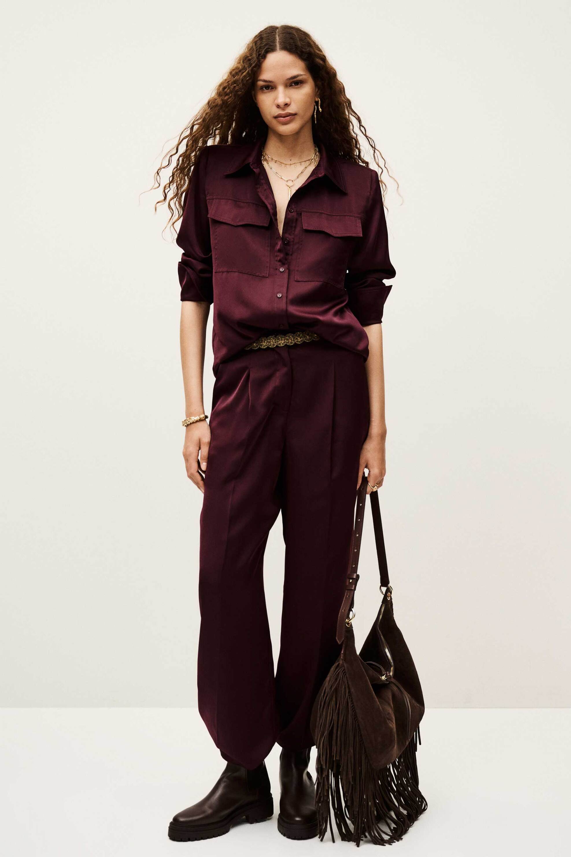 BA&SH ba&sh γυναικείο παντελόνι σατέν με πιέτες oversized "Charly" - 1H25CHAR Μπορντό