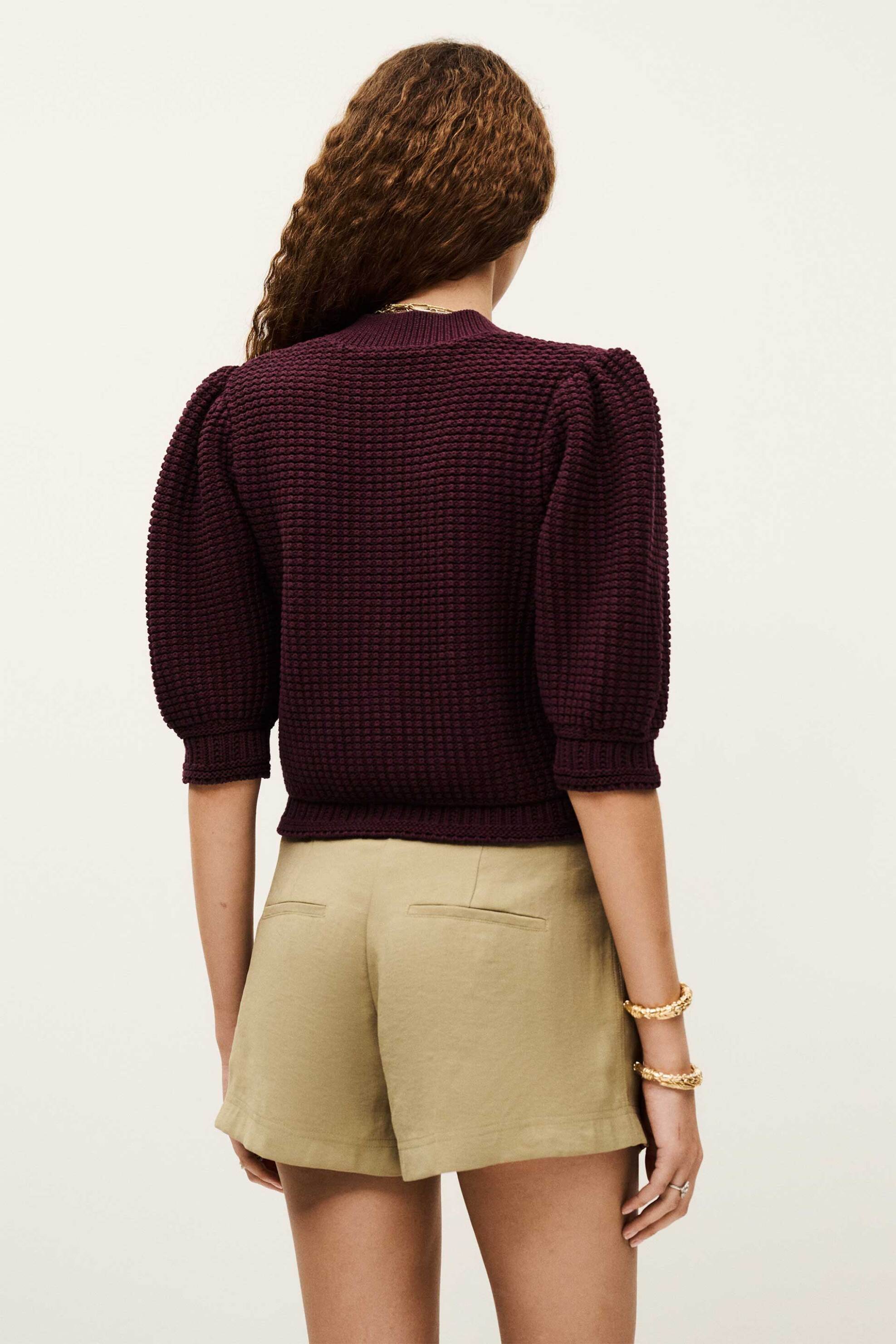 ba&sh γυναικεία πλεκτή ζακέτα με χρυσά κουμπιά "Garance" - 1H25GARA Μπορντό φωτογραφία