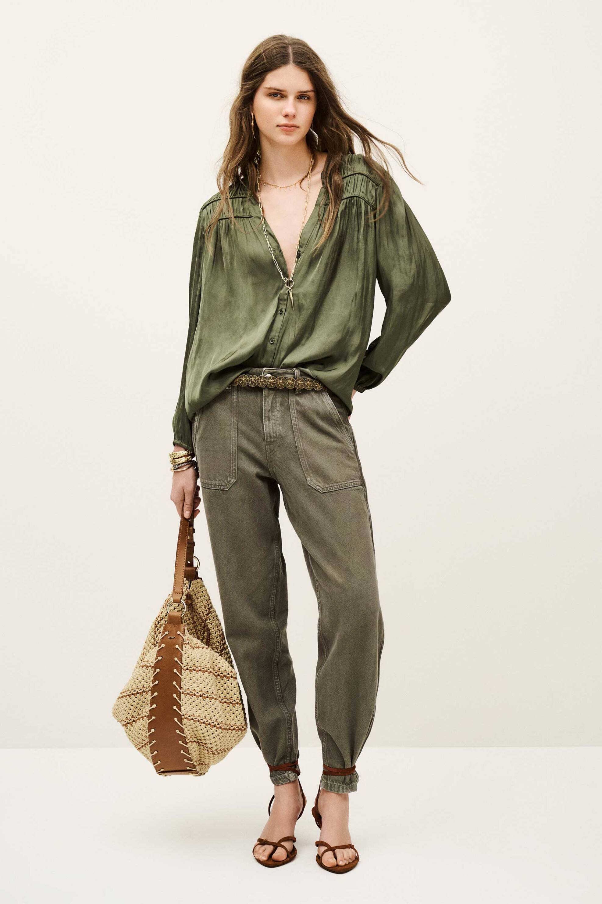 ba&sh γυναικείο πουκάμισο loose fit με ραφές "Cessia" - 1H25CESS Χακί φωτογραφία