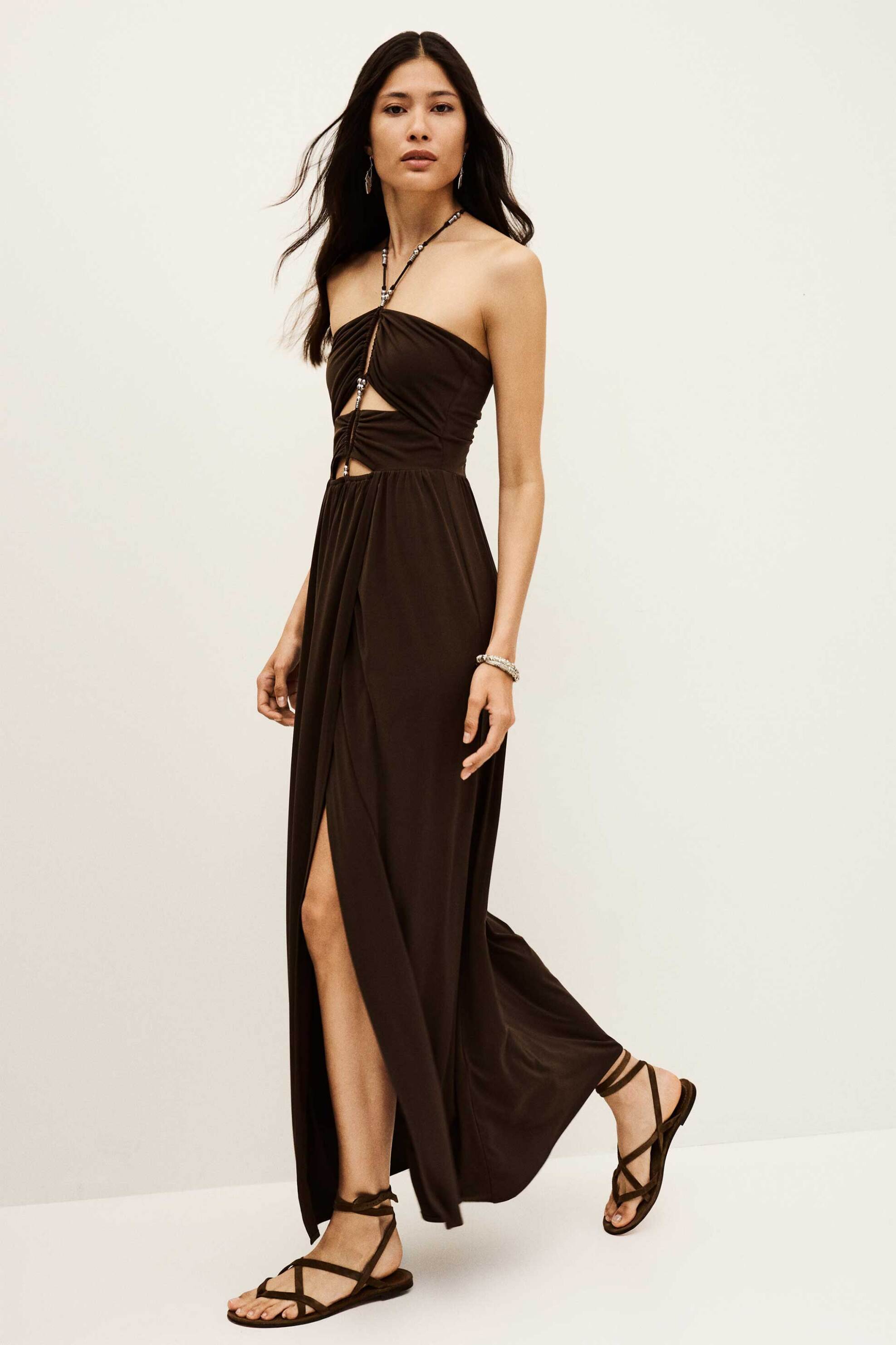 BA&SH ba&sh γυναικείο maxi φόρεμα με μεταλλικές λεπτομέρειες "Jea" - 1H25JEA Καφέ