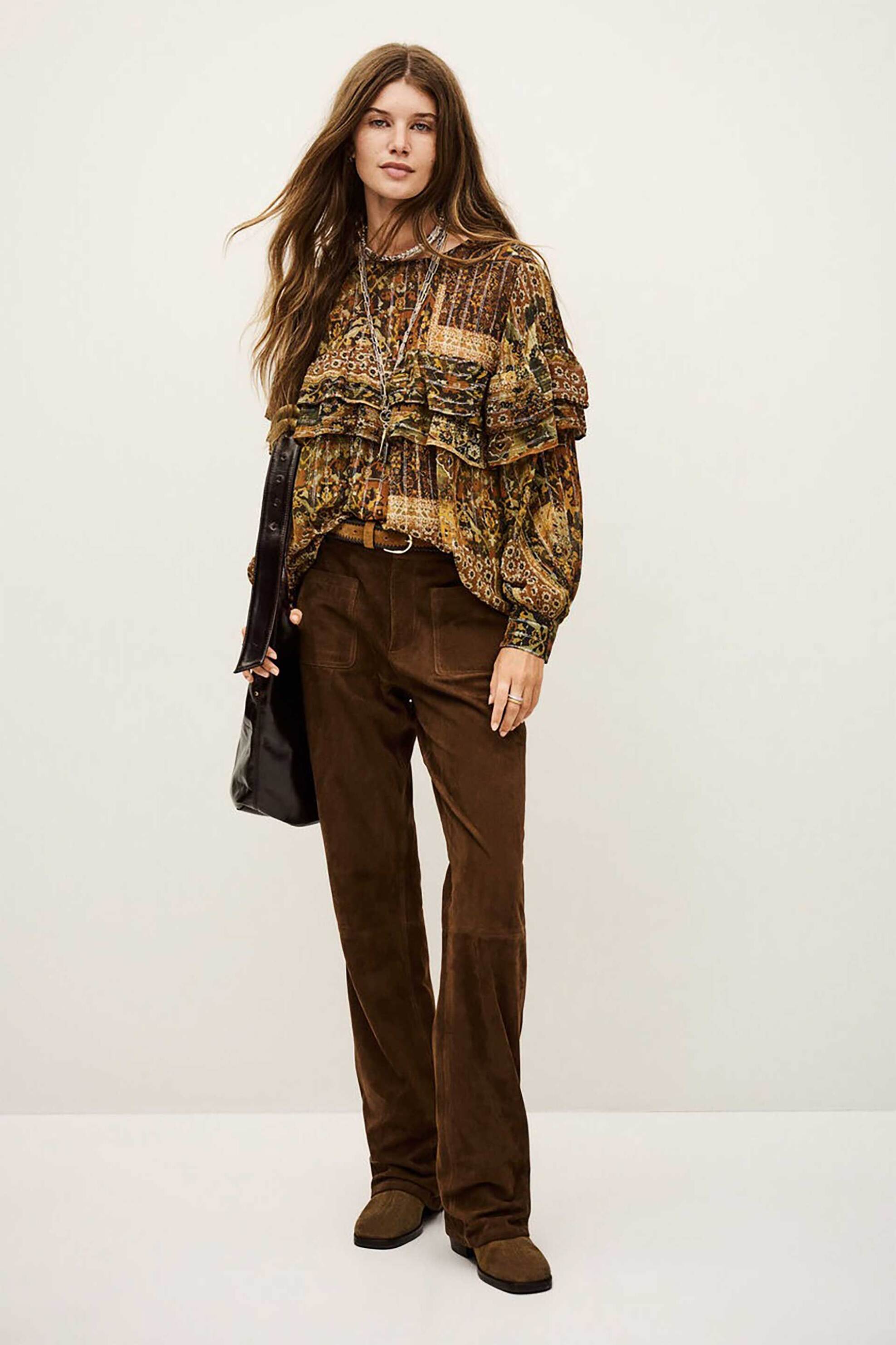 BA&SH ba&sh γυναικείο παντελόνι suede Wide Leg "Mossi" - 1H25MOSS Καφέ