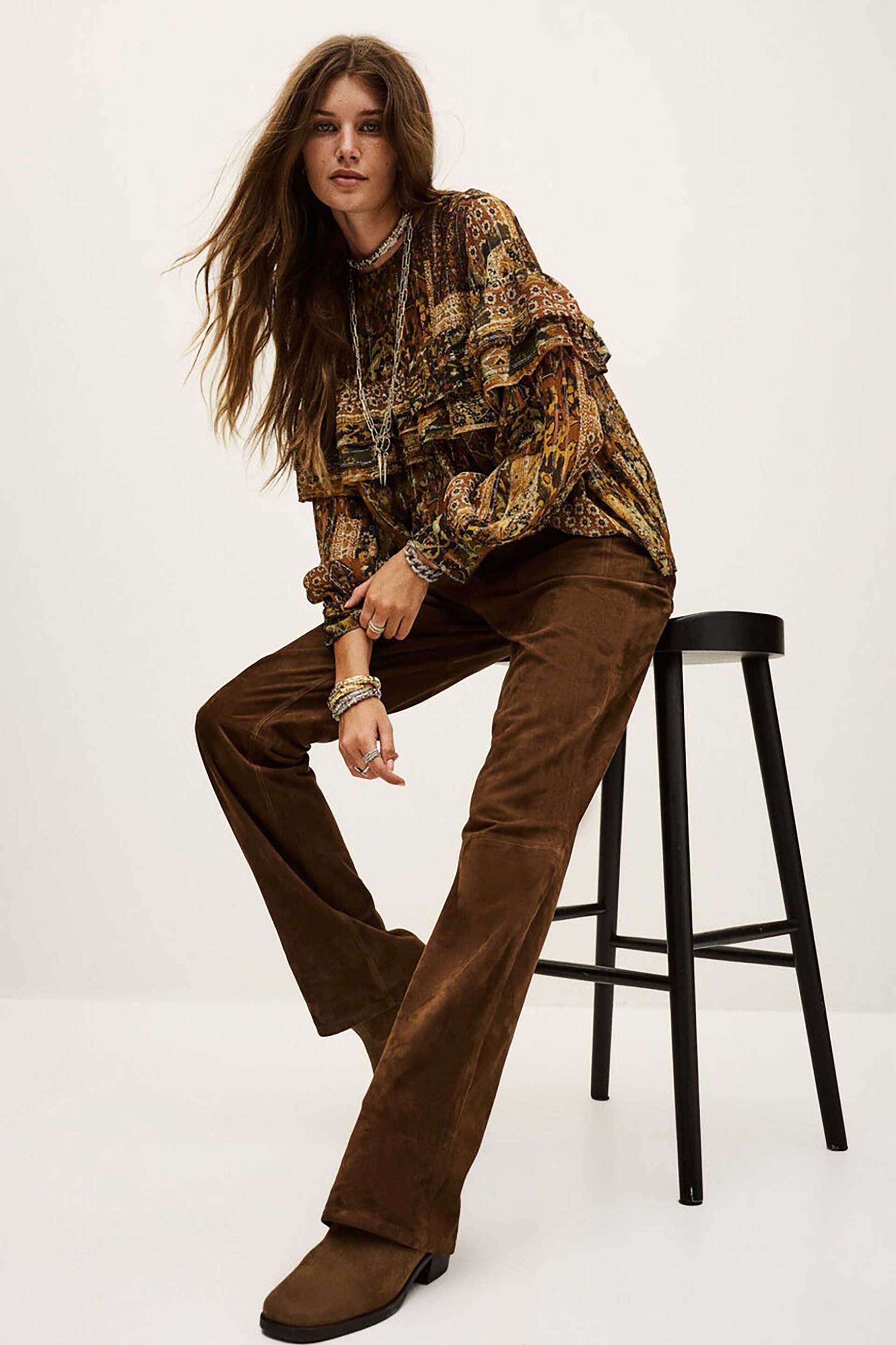 ba&sh γυναικείο παντελόνι suede Wide Leg "Mossi" - 1H25MOSS Καφέ φωτογραφία