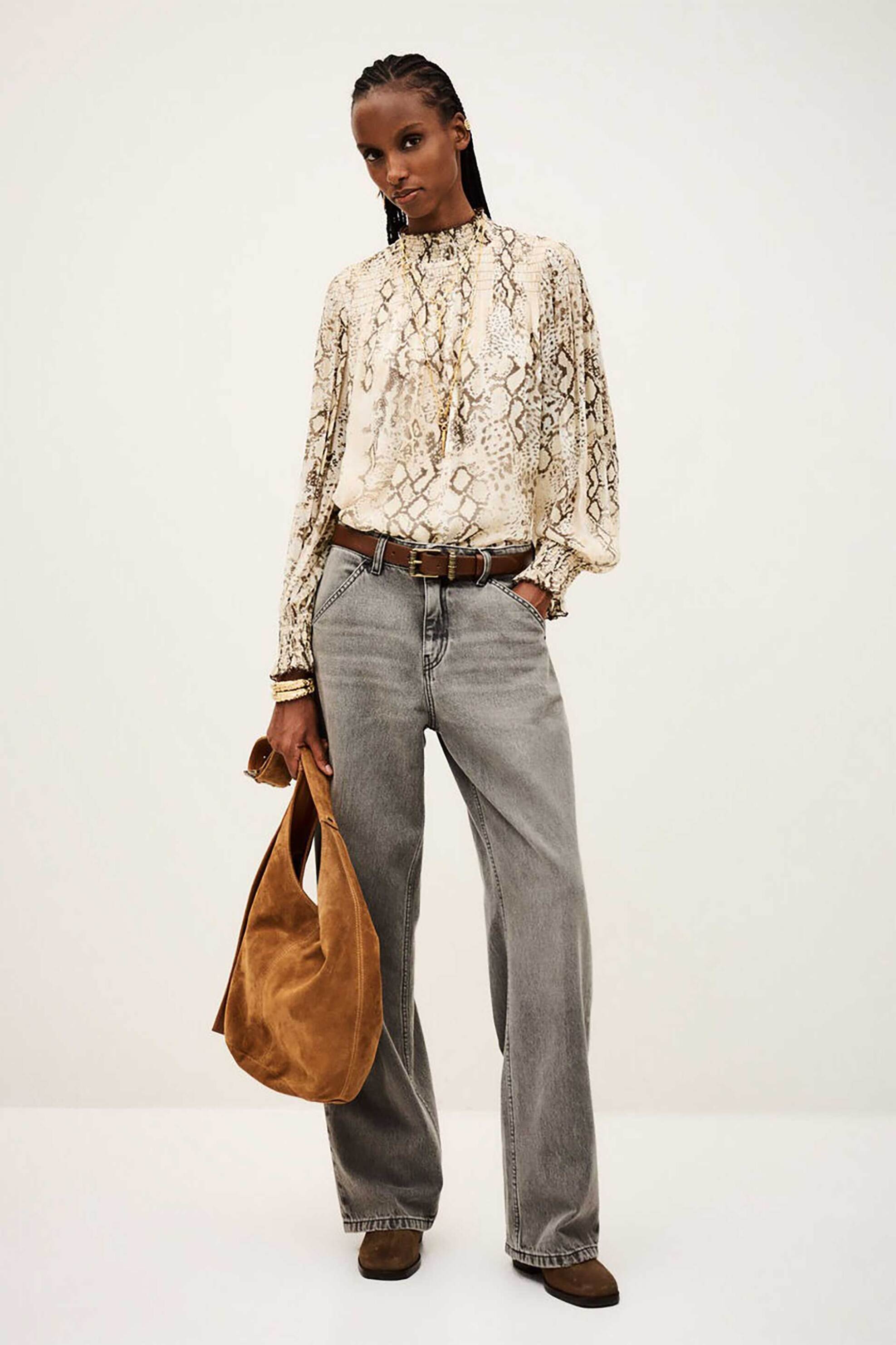 ba&sh γυναικεία μπλούζα με all-over snake print "Shamy" - 1H25SHAM Εκρού φωτογραφία