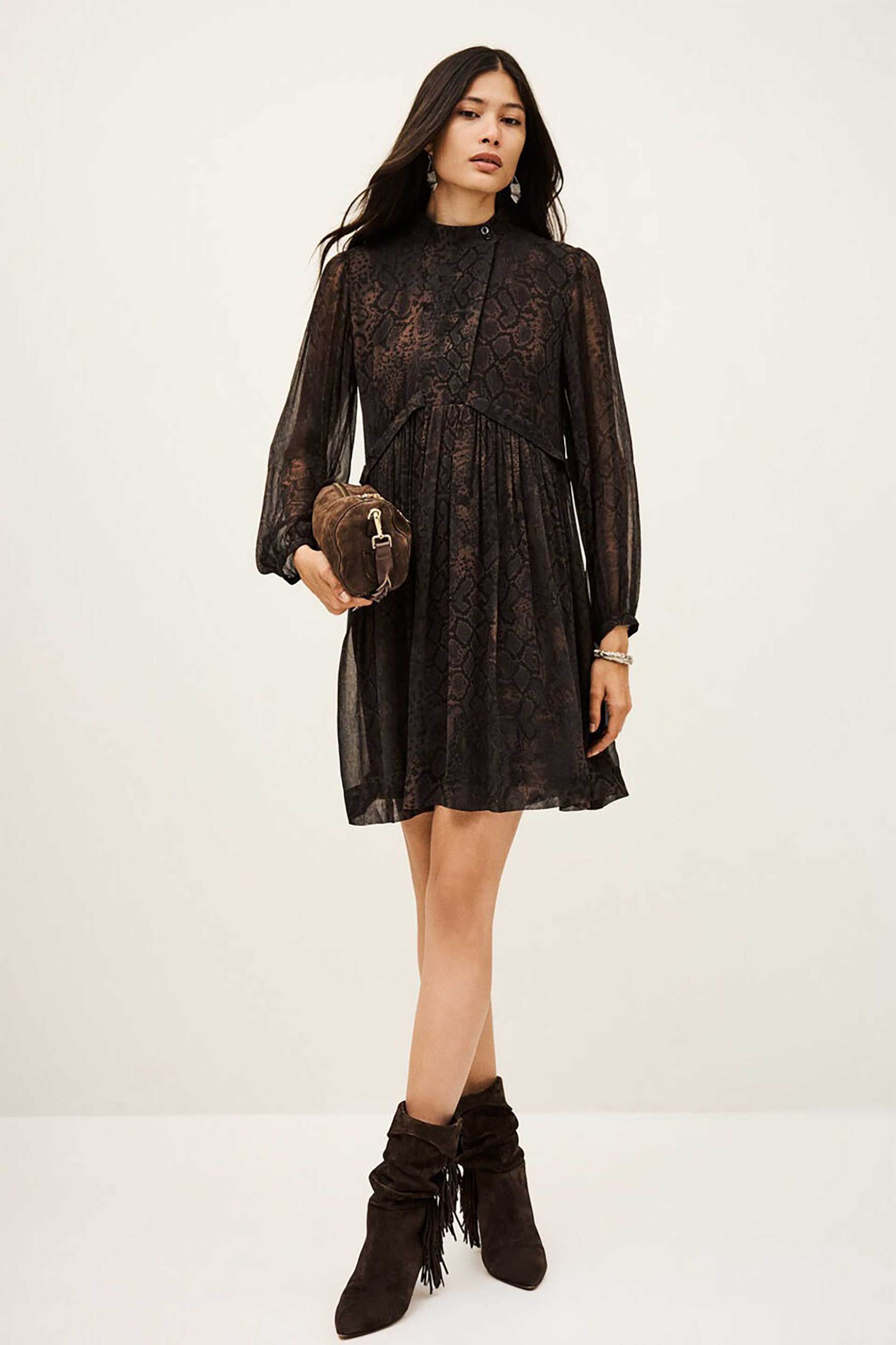 BA&SH ba&sh γυναικείο mini φόρεμα με all-over snake print "Simba" - 1H25SIMB Καφέ