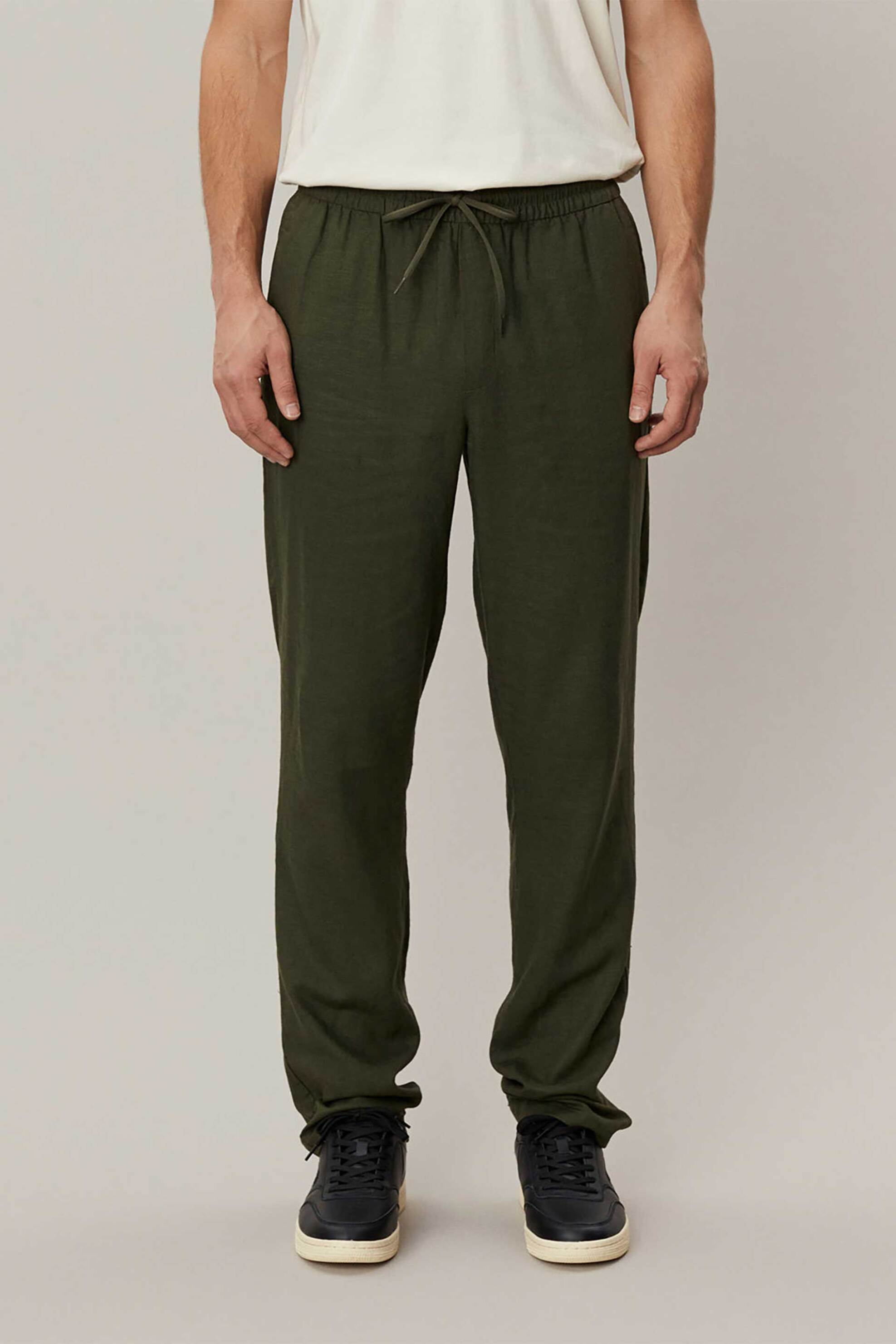 LES DEUX Les Deux ανδρικό παντελόνι μονόχρωμο με ελαστική μέση "Patrick Linen" - LDM510131 Λαδί