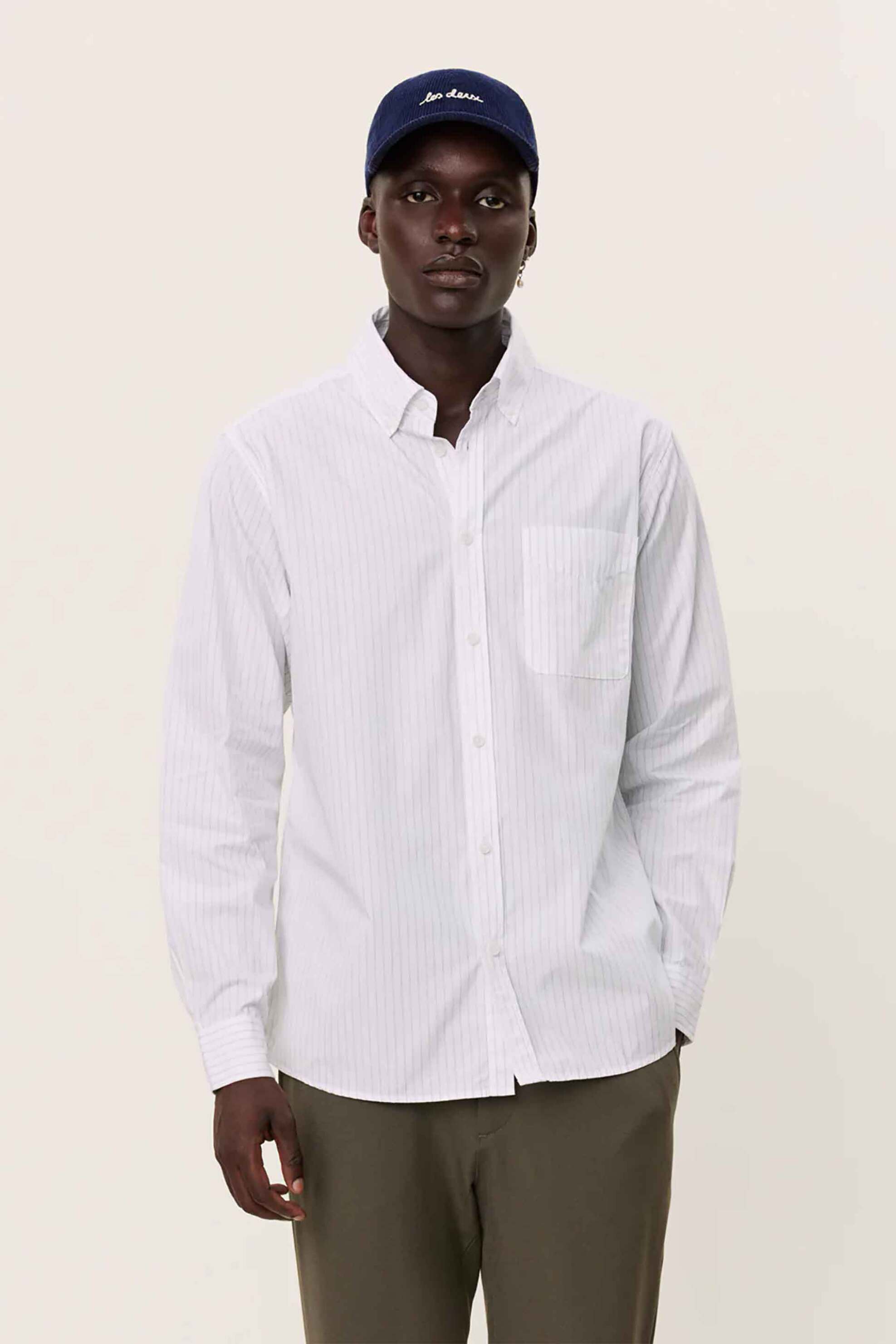 Les Deux ανδρικό πουκάμισο button down με ριγέ σχέδιο και τσέπη Regular Fit "Kent Poplin" - LDM410188 Λευκό