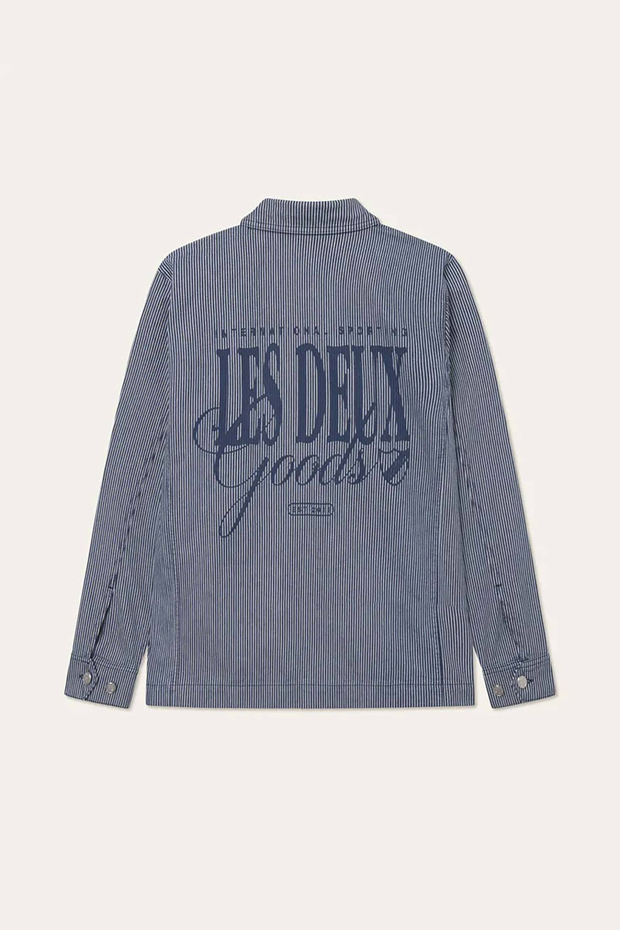 Les Deux ανδρικό denim overshirt με ριγέ σχέδιο και lettering Regular/Loose Fit "Steven" - LDM640126 Μπλε φωτογραφία