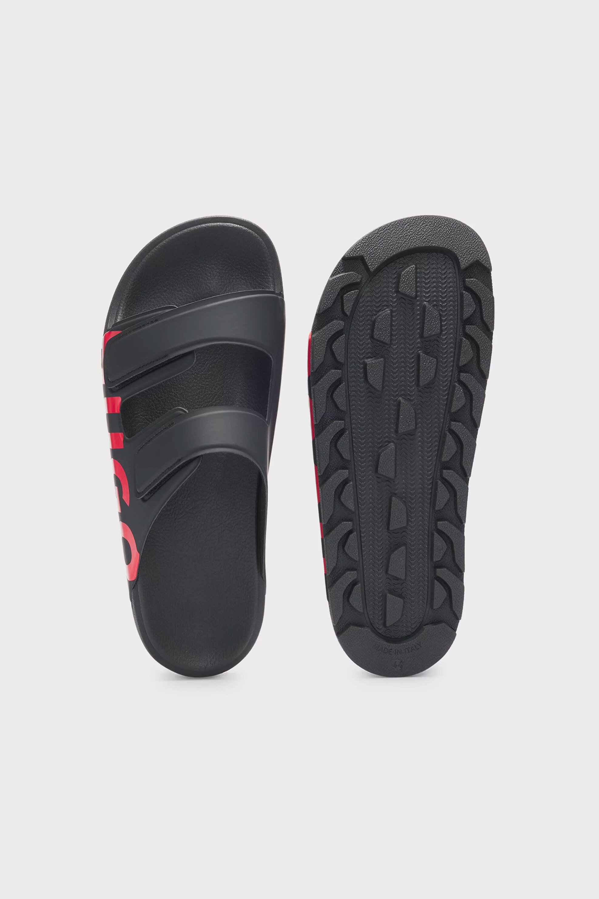 Hugo Boss Ανδρικά Σανδάλια με Logo Print Και Διπλό Λουράκι - 50542042 Μαύρο Κόκκινο