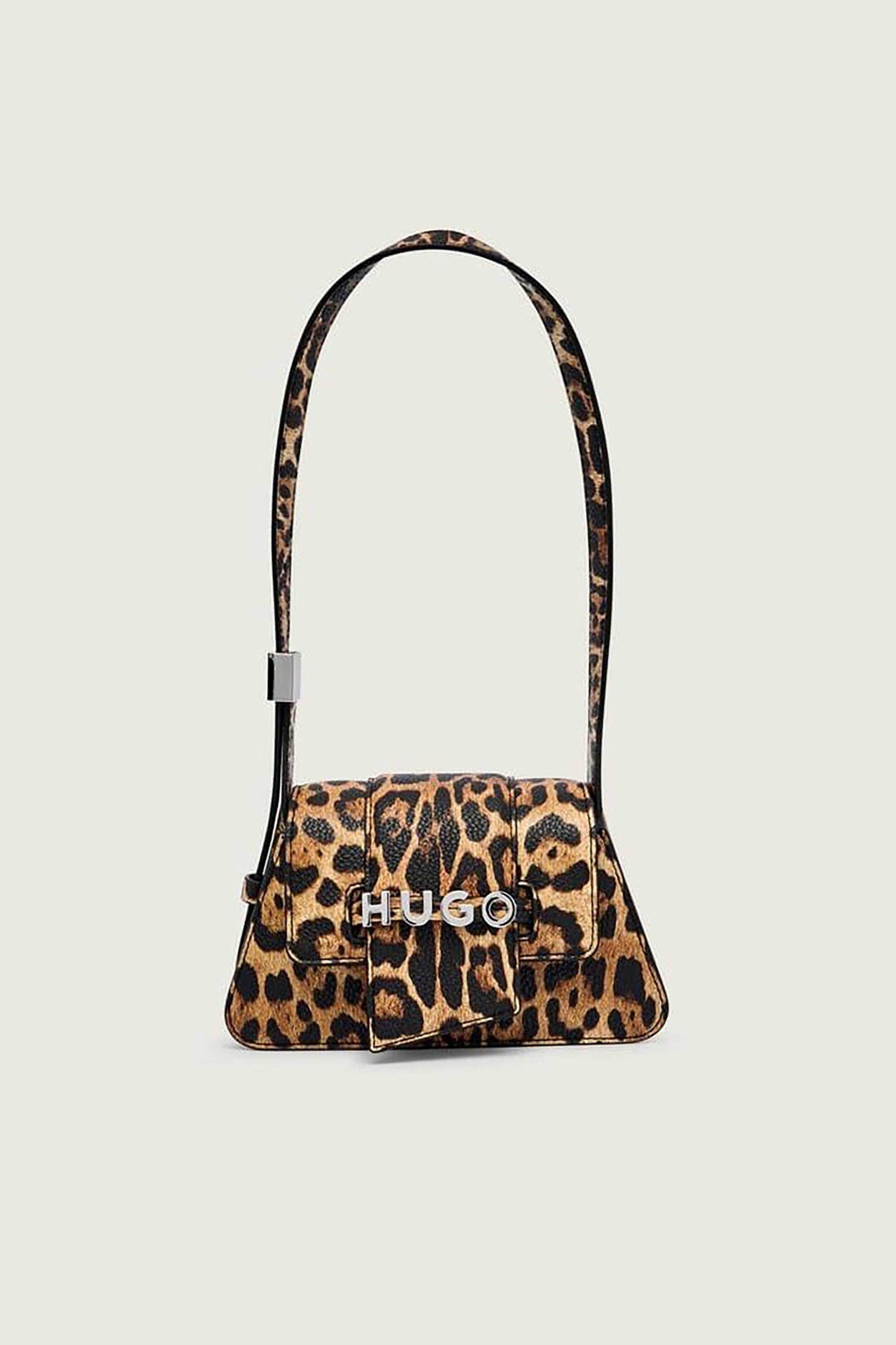 Hugo Boss γυναικεία τσάντα ώμου με μεταλλικό λογότυπο και leopard pattern "Mel 2.0" - 50552461 Καφέ Ανοιχτό