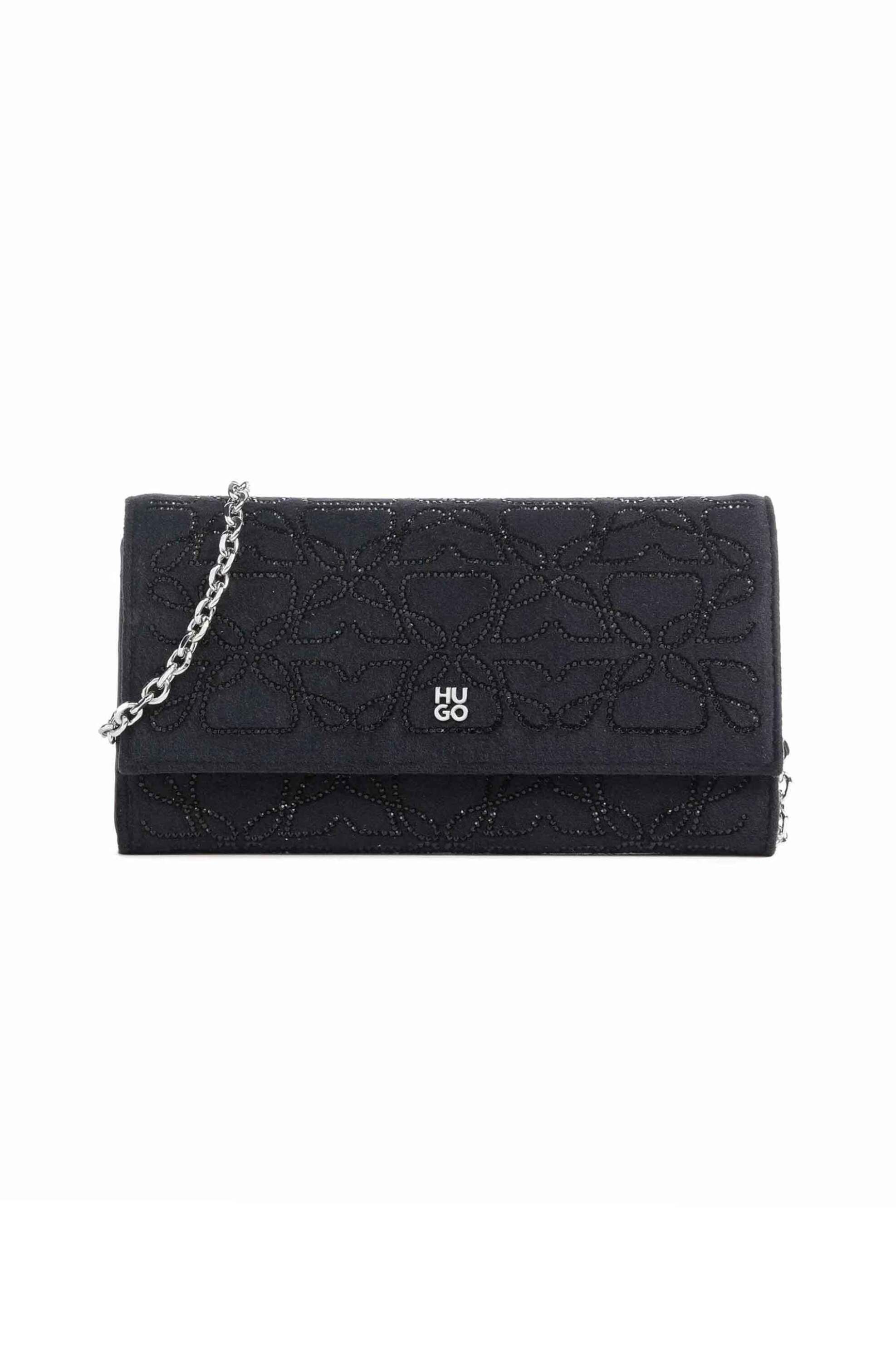 HUGO Hugo Boss γυναικεία τσάντα clutch με μεταλλικό λογότυπο και all-over pattern "Chris 2.0" - 50552517 Μαύρο