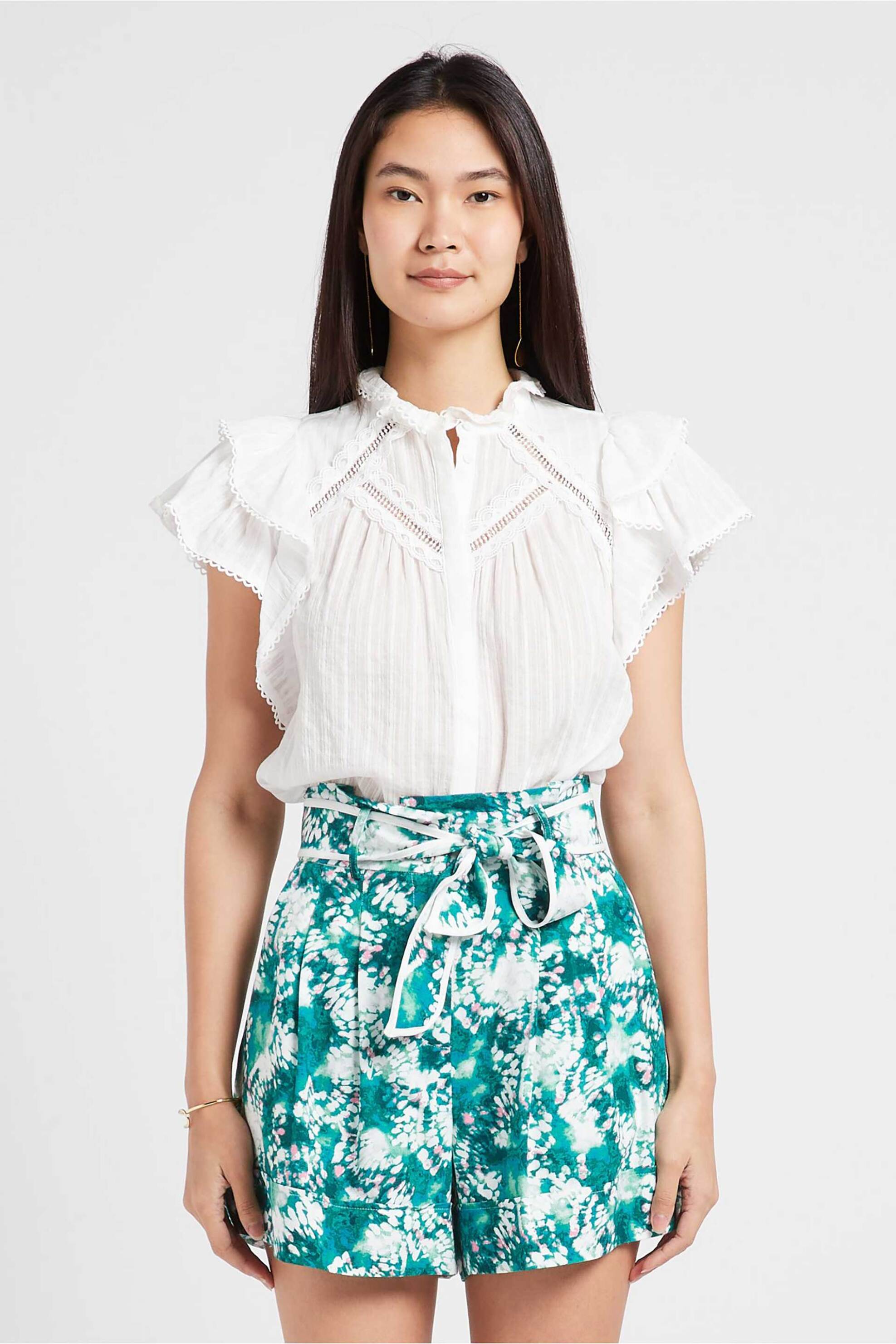 Suncoo γυναικεία μπλούζα μονόχρωμη με βολάν "Lady" - C07062E24 Λευκό 9-4973000107|EC3527|T1