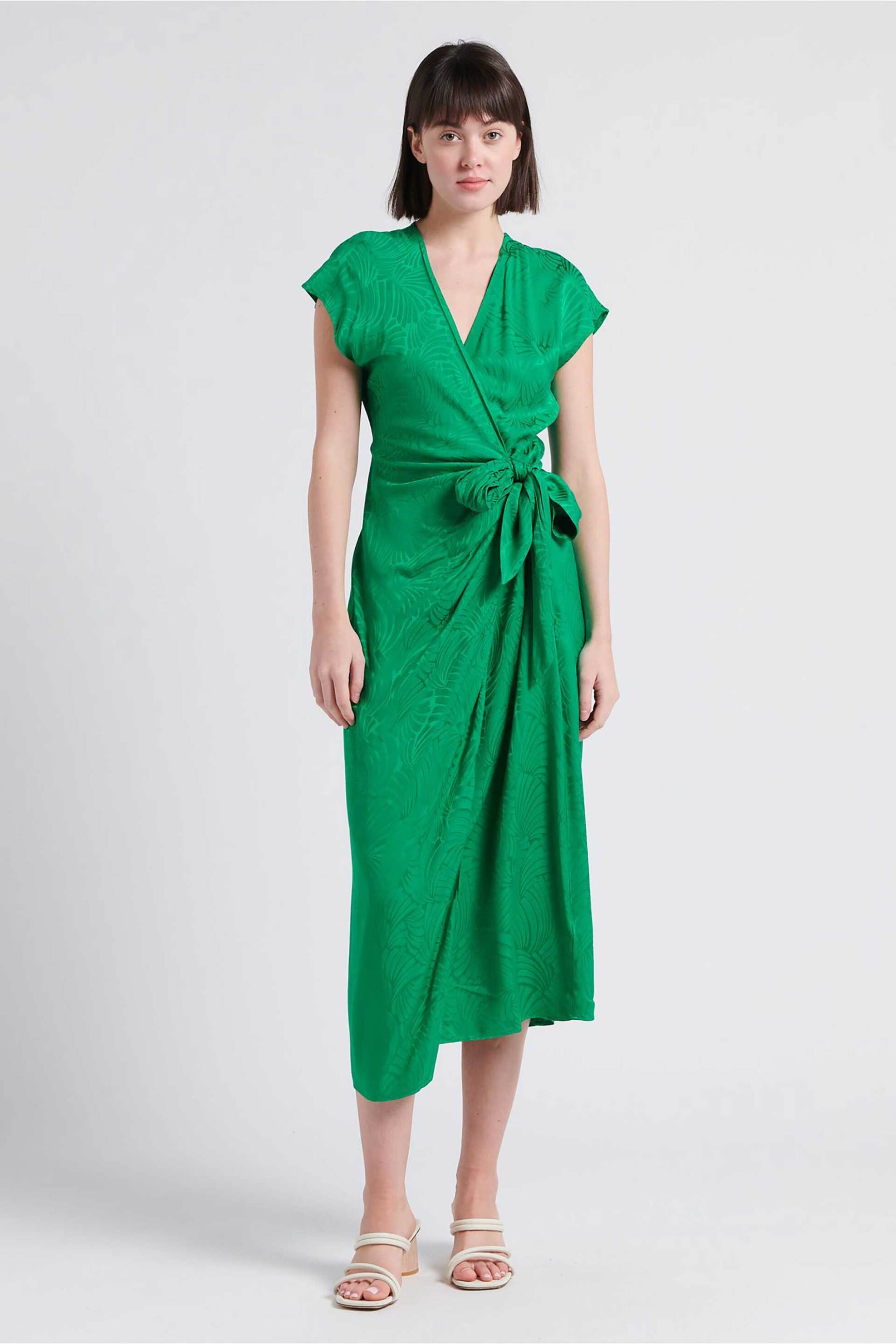 Suncoo γυναικείο midi φόρεμα κρουαζέ με ζακάρ σχέδιο - C03134E24 Πράσινο 9-4973000119|EC3528|T1