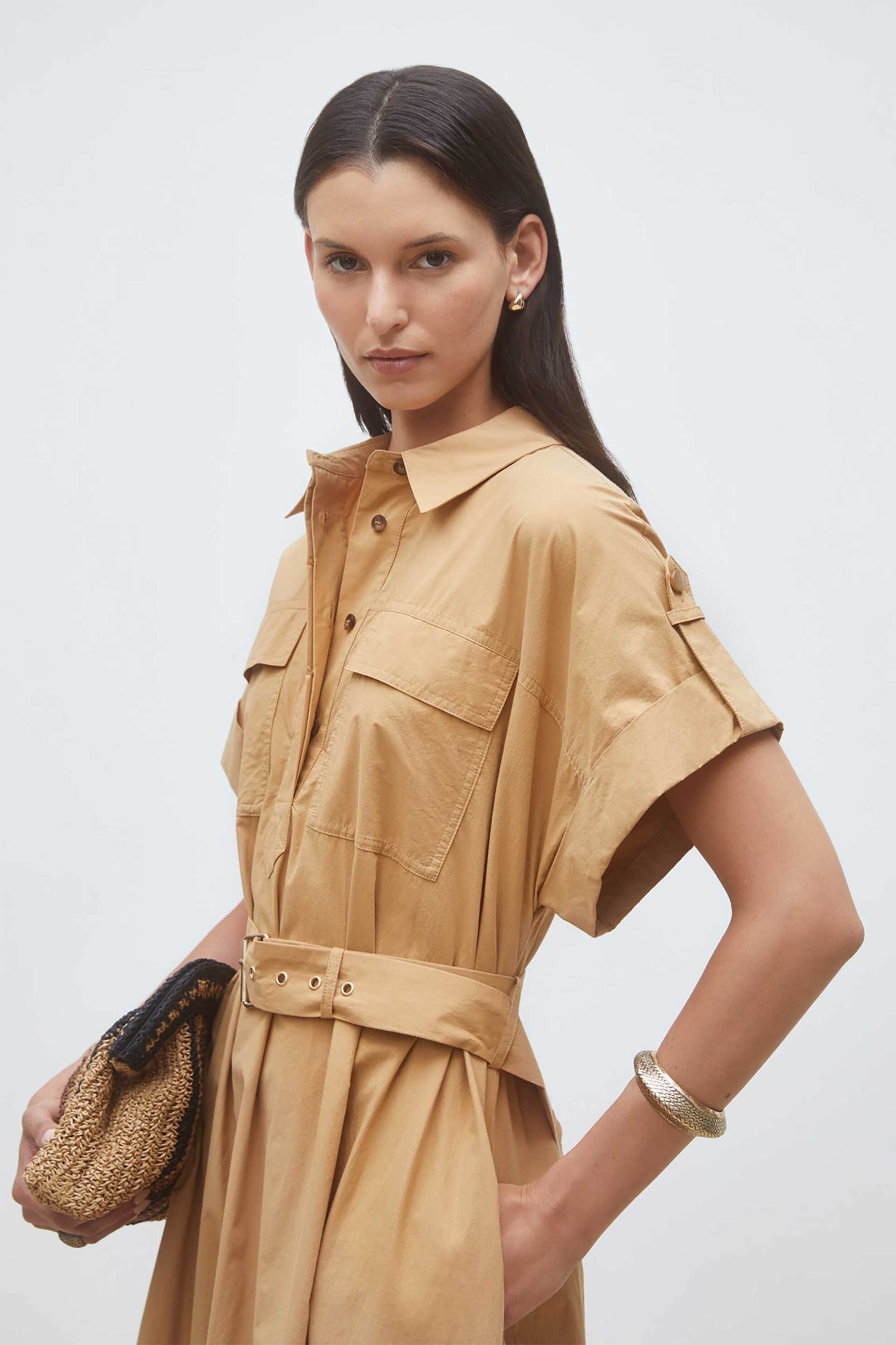 Suncoo Paris γυναικείο midi φόρεμα με ζώνη "Cristal" - C03061E26 Καμηλό φωτογραφία