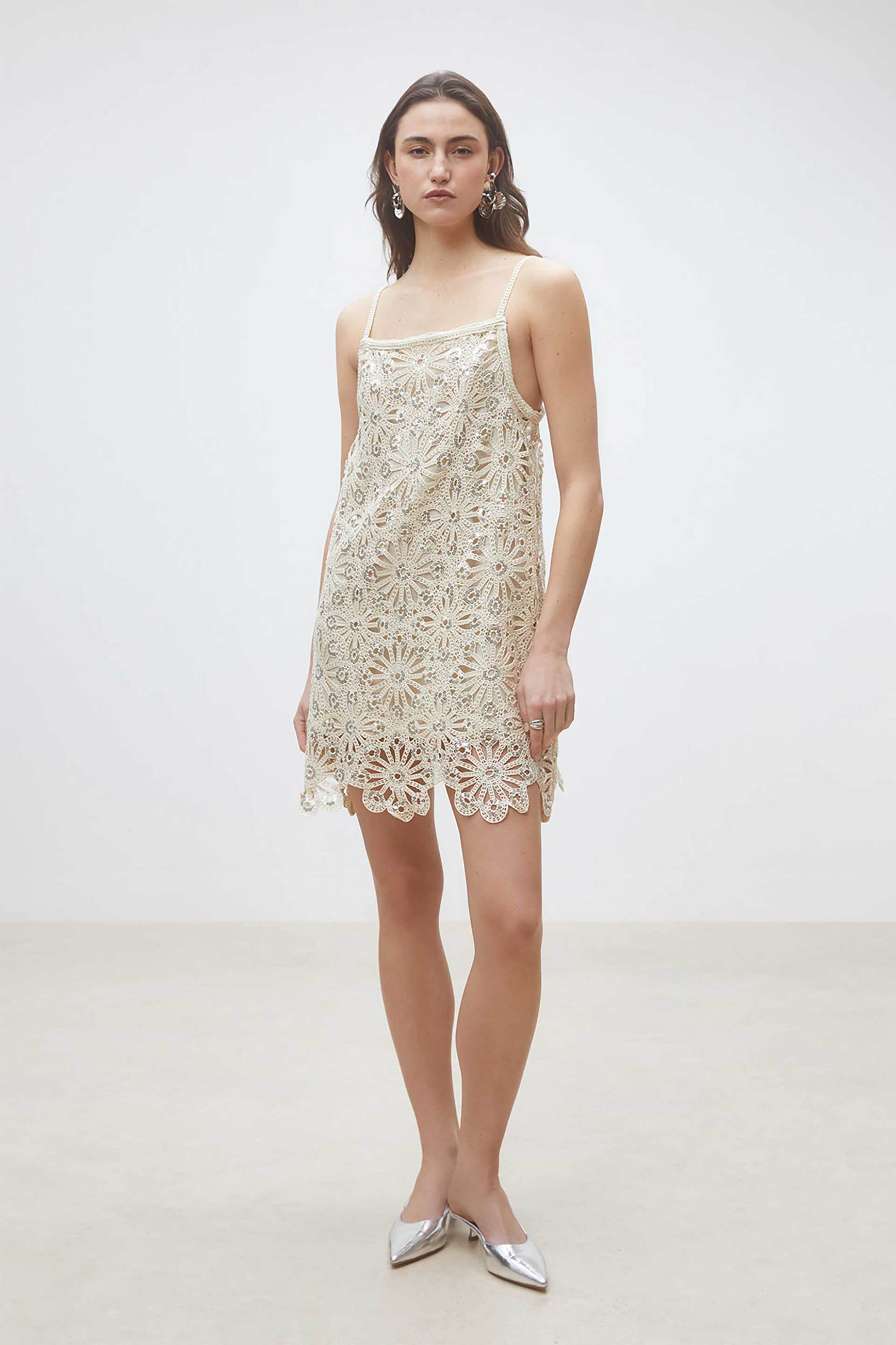 SUNCOO PARIS Suncoo Paris γυναικείο mini φόρεμα με παγιέτα "Chelby" - C03252E26 Μπεζ