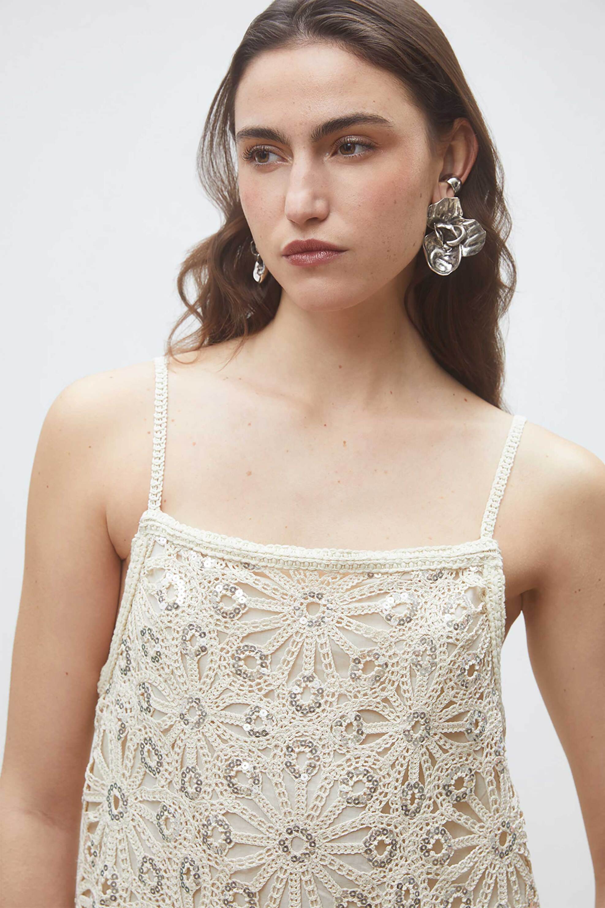 Suncoo Paris γυναικείο mini φόρεμα με παγιέτα "Chelby" - C03252E26 Μπεζ φωτογραφία