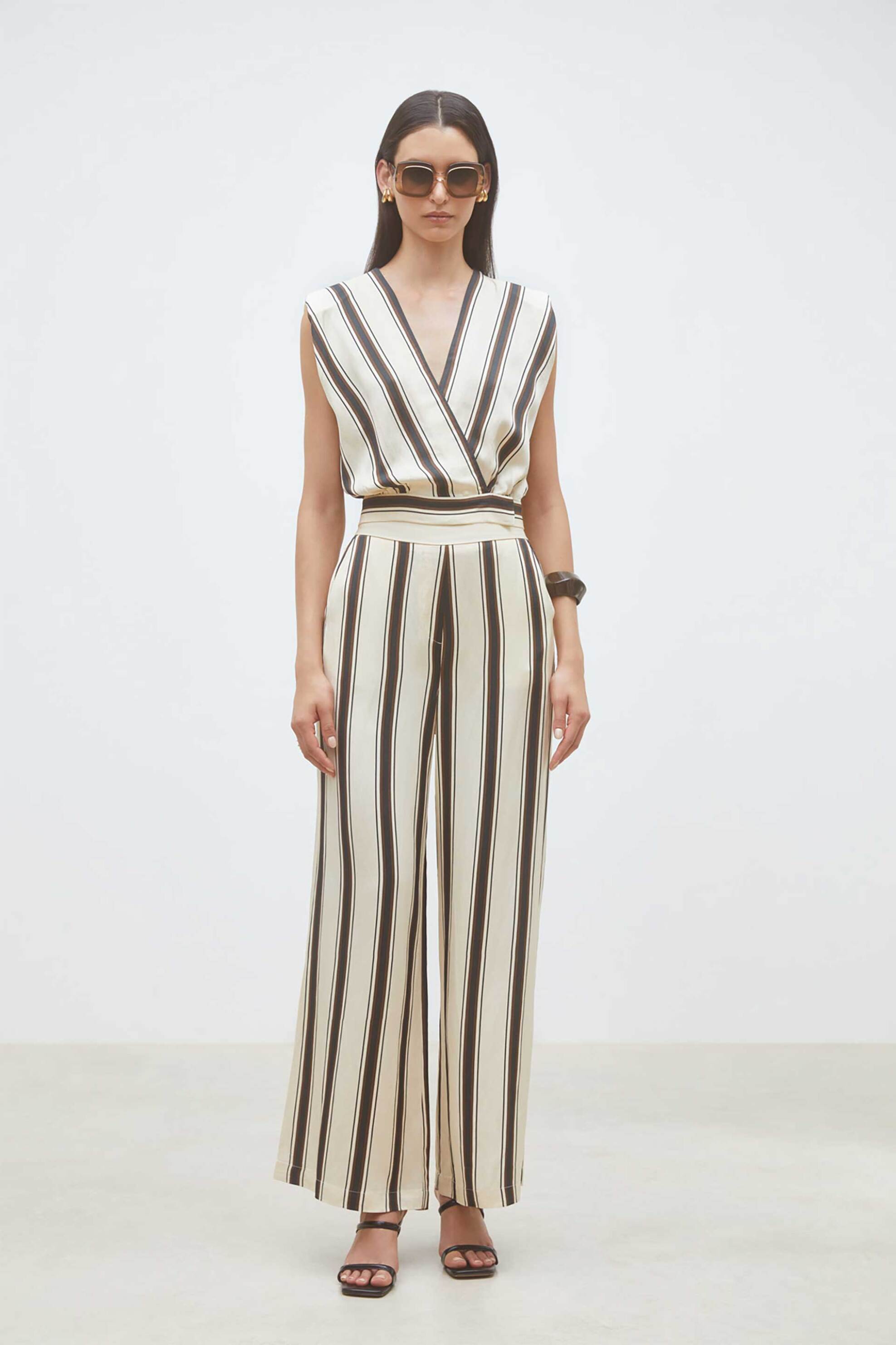 SUNCOO PARIS Suncoo Paris γυναικείο παντελόνι ριγέ "Jerry" - C04226E26 Λευκό