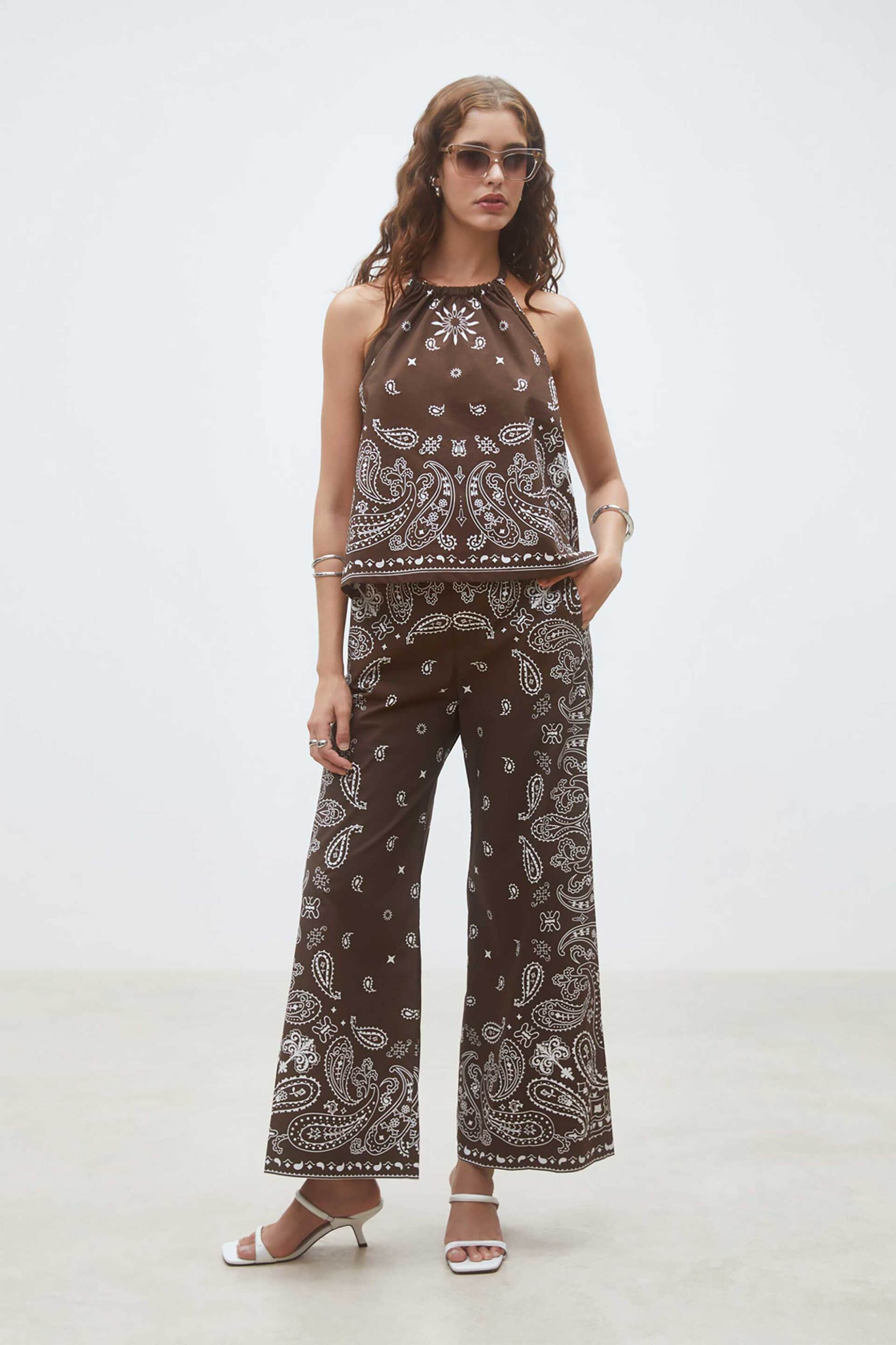 Suncoo Paris γυναικείο παντελόνι με bandana print "Jessy" - C04104E26 Καφέ