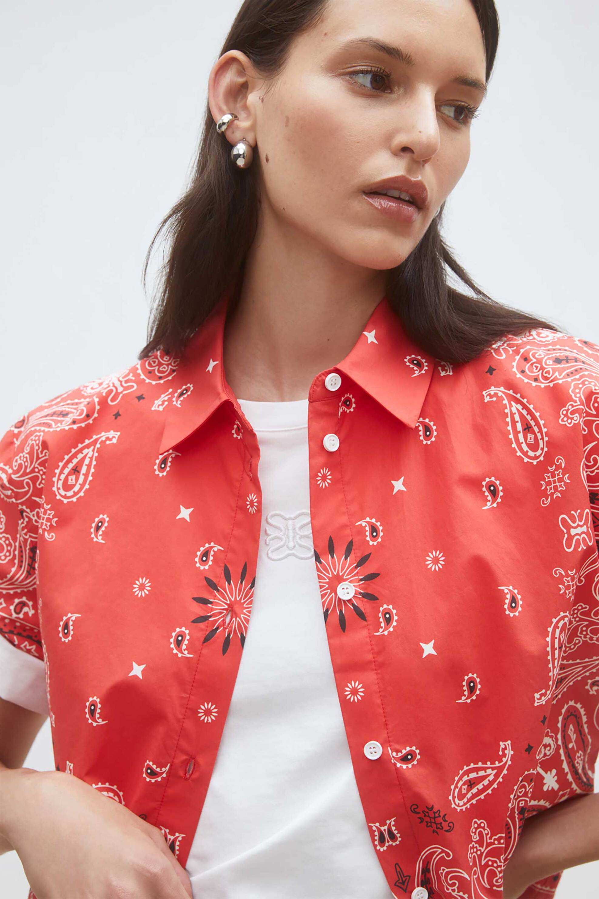 SUNCOO PARIS Suncoo Paris γυναικείο πουκάμισο με bandana print "Luz" - C07218E26 Κόκκινο - 2