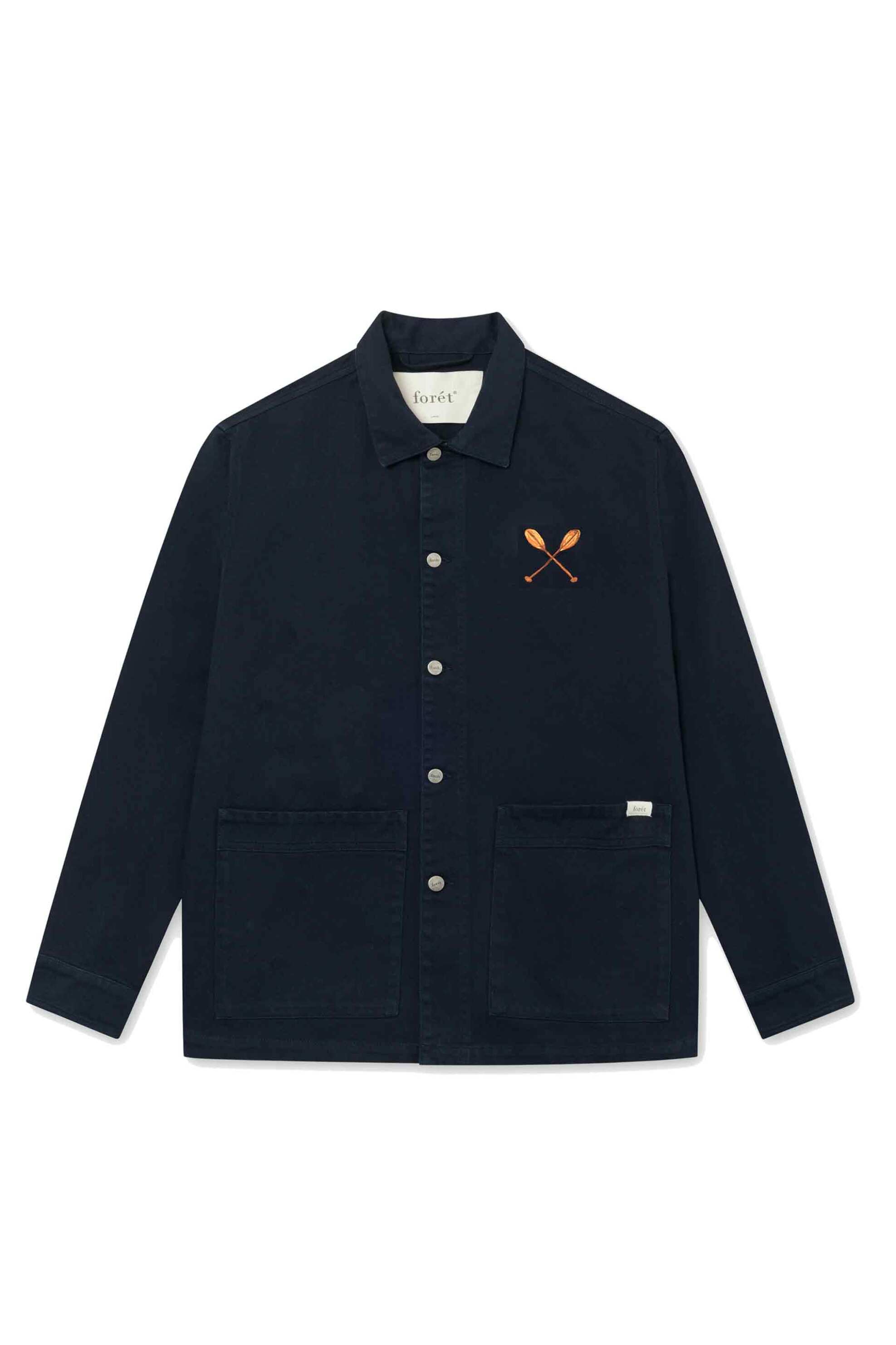 FORÉT Forét ανδρικό overshirt με κεντημένο lettering στο πίσω μέρος Regular Fit "Nowhere" - F993 Μπλε Σκούρο