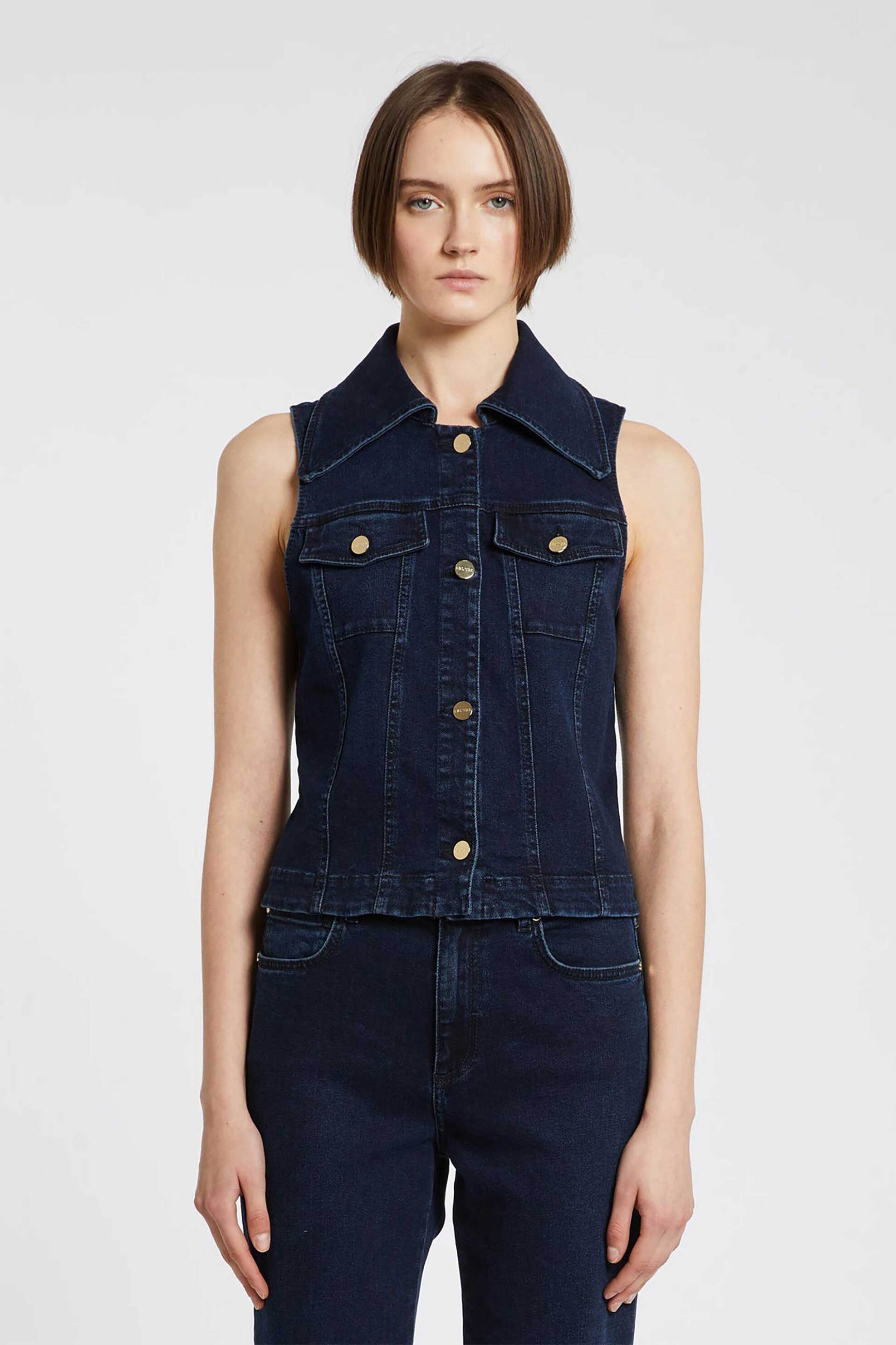 I BLUES iBlues γυναικείο denim γιλέκο με τσέπες στο στήθος Slim Fit - 2517151011200 Denim Blue Σκούρο