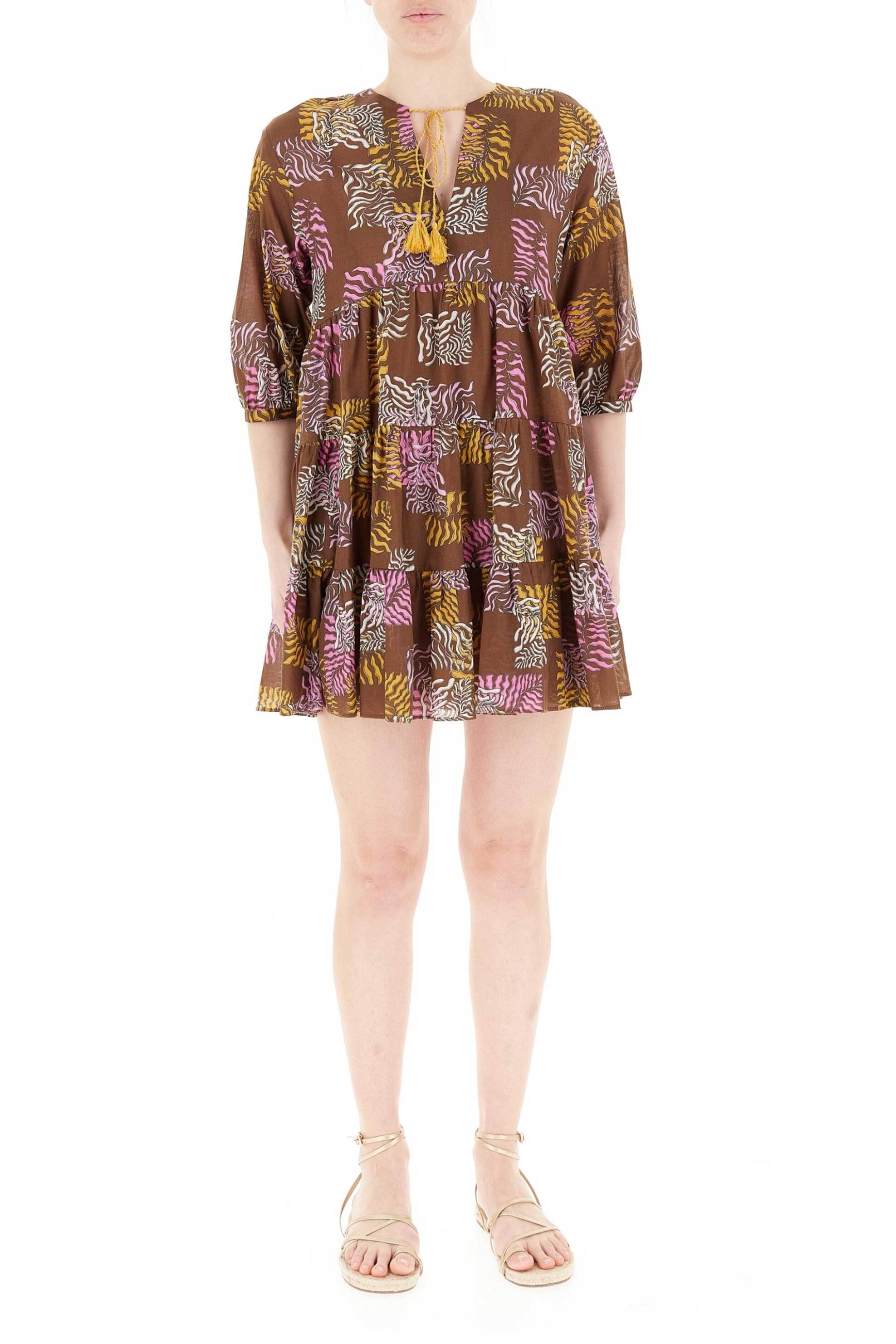I BLUES iBlues γυναικείο mini φόρεμα με all-over print Regular Fit - 2517221252200 Καφέ