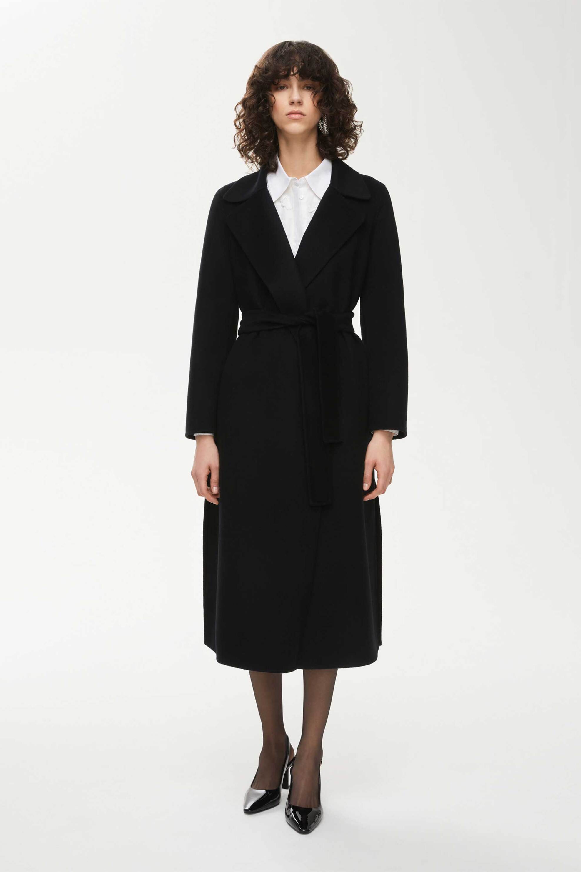 I BLUES iBlues γυναικείο παλτό μονόχρωμο με ζώνη "Reus" - 2527016021200 Μαύρο