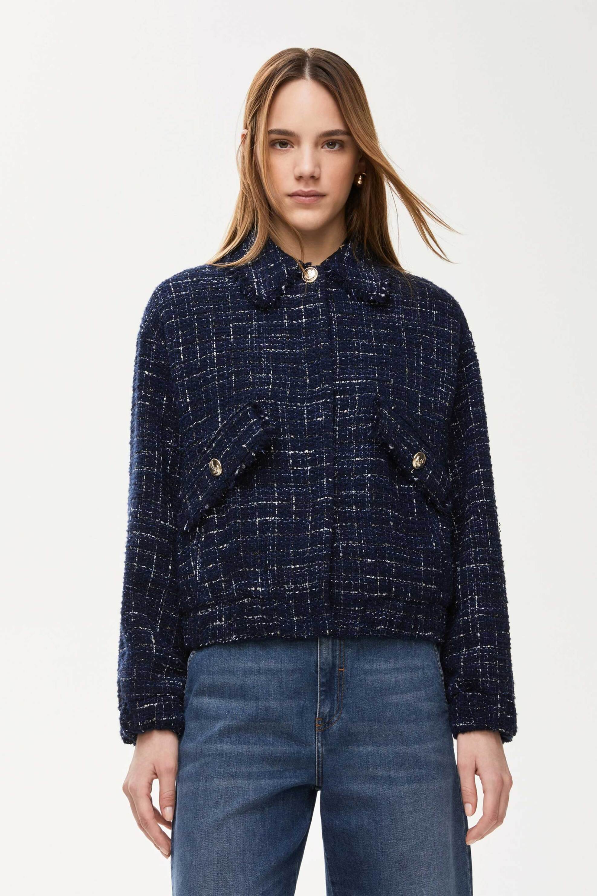 I BLUES iBlues γυναικείο jacket tweed "Cile" - 2527046071200 Μπλε Σκούρο