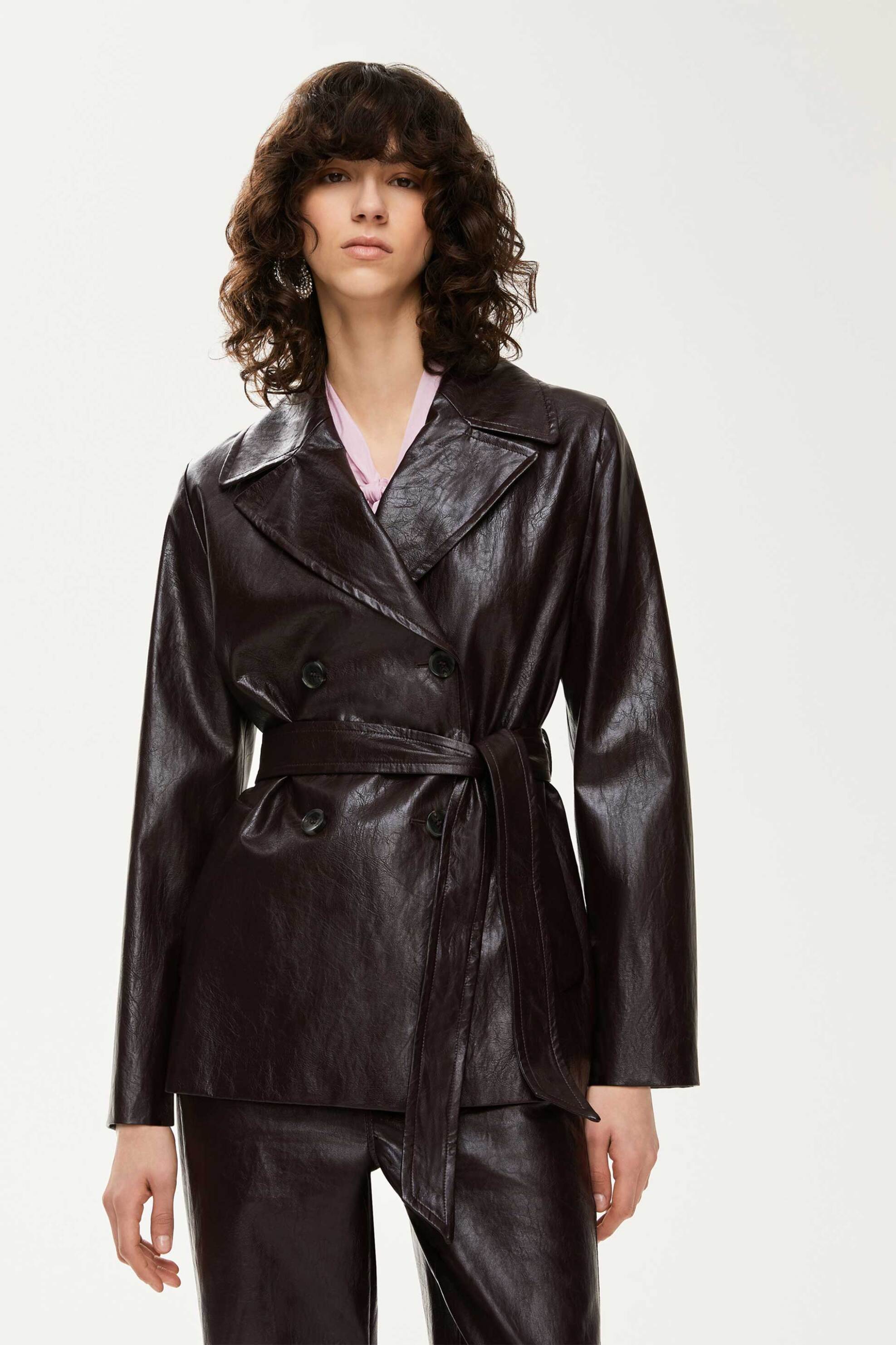 iBlues γυναικείο σακάκι faux δέρμα με ζώνη - 2527086061200 Μπορντό