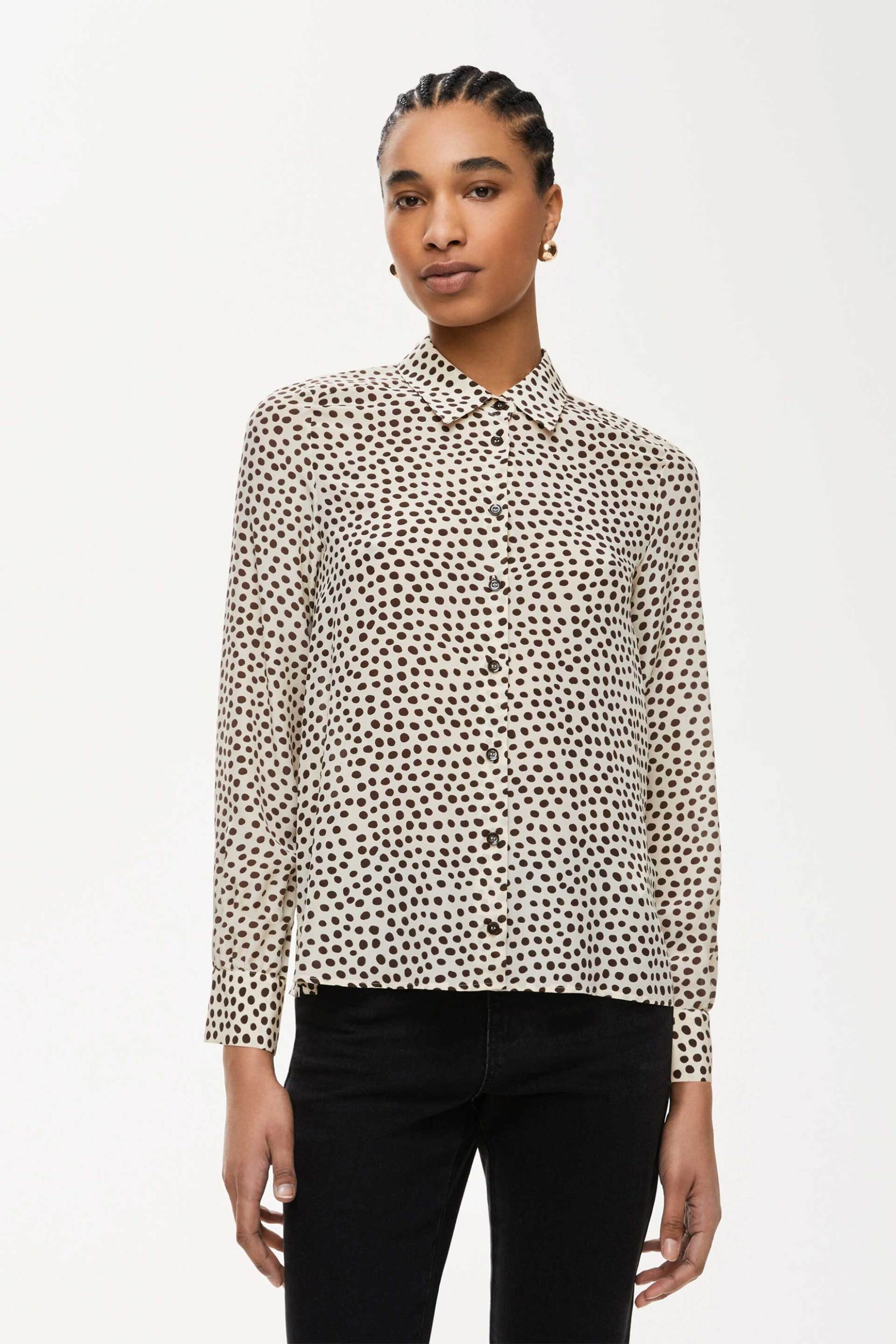 iBlues γυναικείο μεταξωτό πουκάμισο εμπριμέ "Vulcano" - 2527116031200 Κρέμ