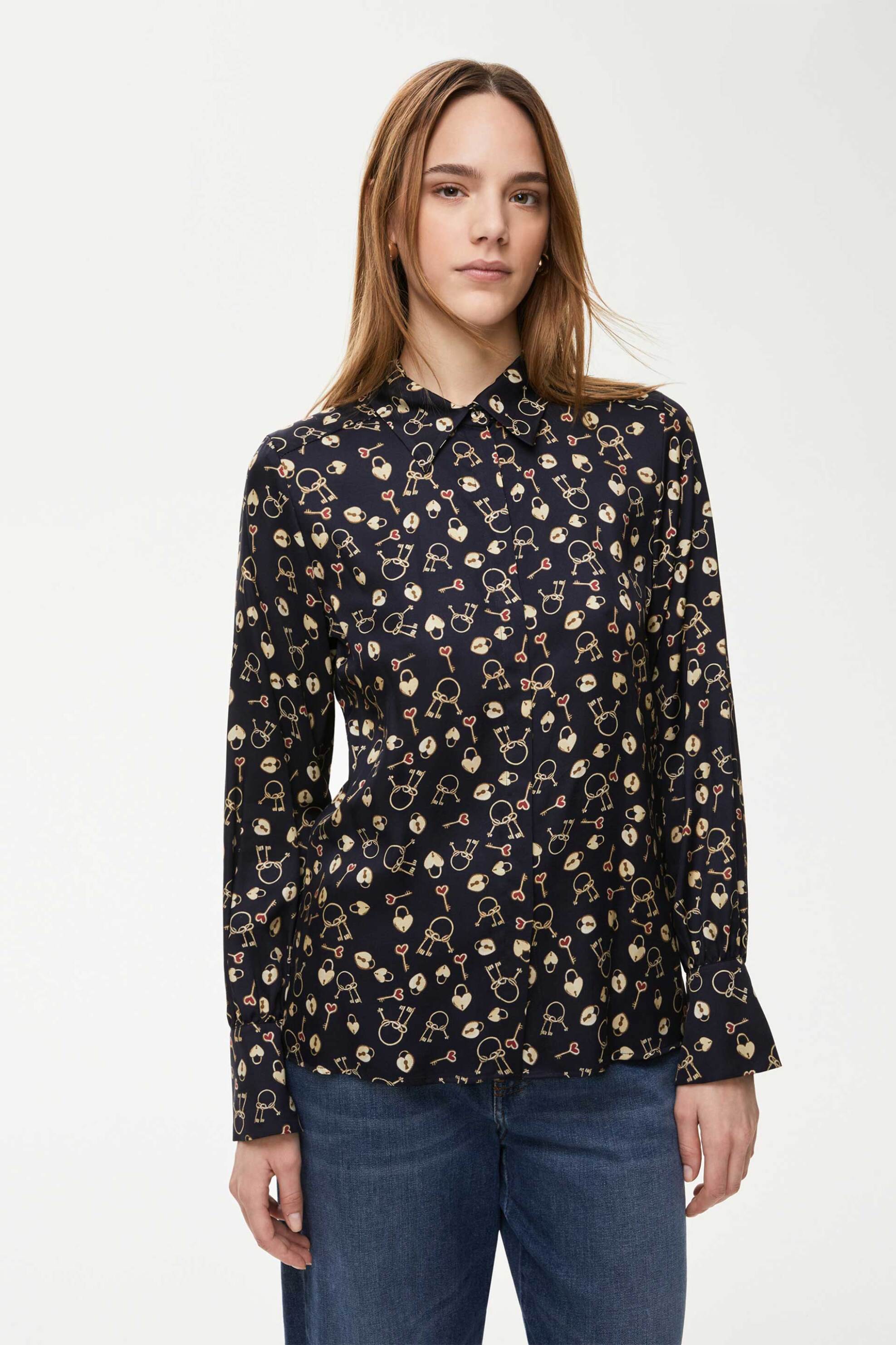 iBlues γυναικείο πουκάμισο με floral print "Teresa" - 2527116101200 Μπλε Σκούρο