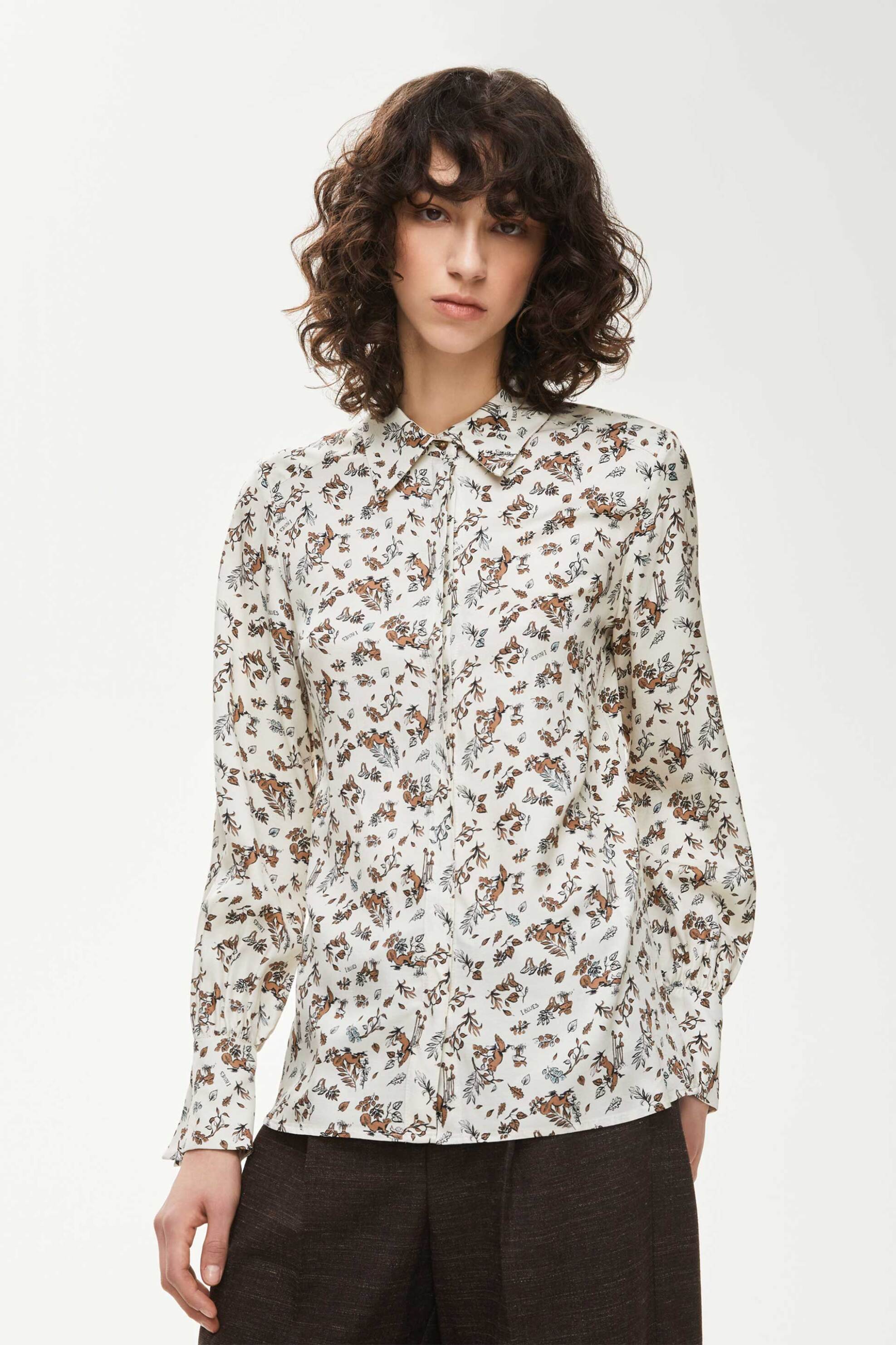 iBlues γυναικείο πουκάμισο με floral print "Teresa" - 2527116101200 Κρέμ