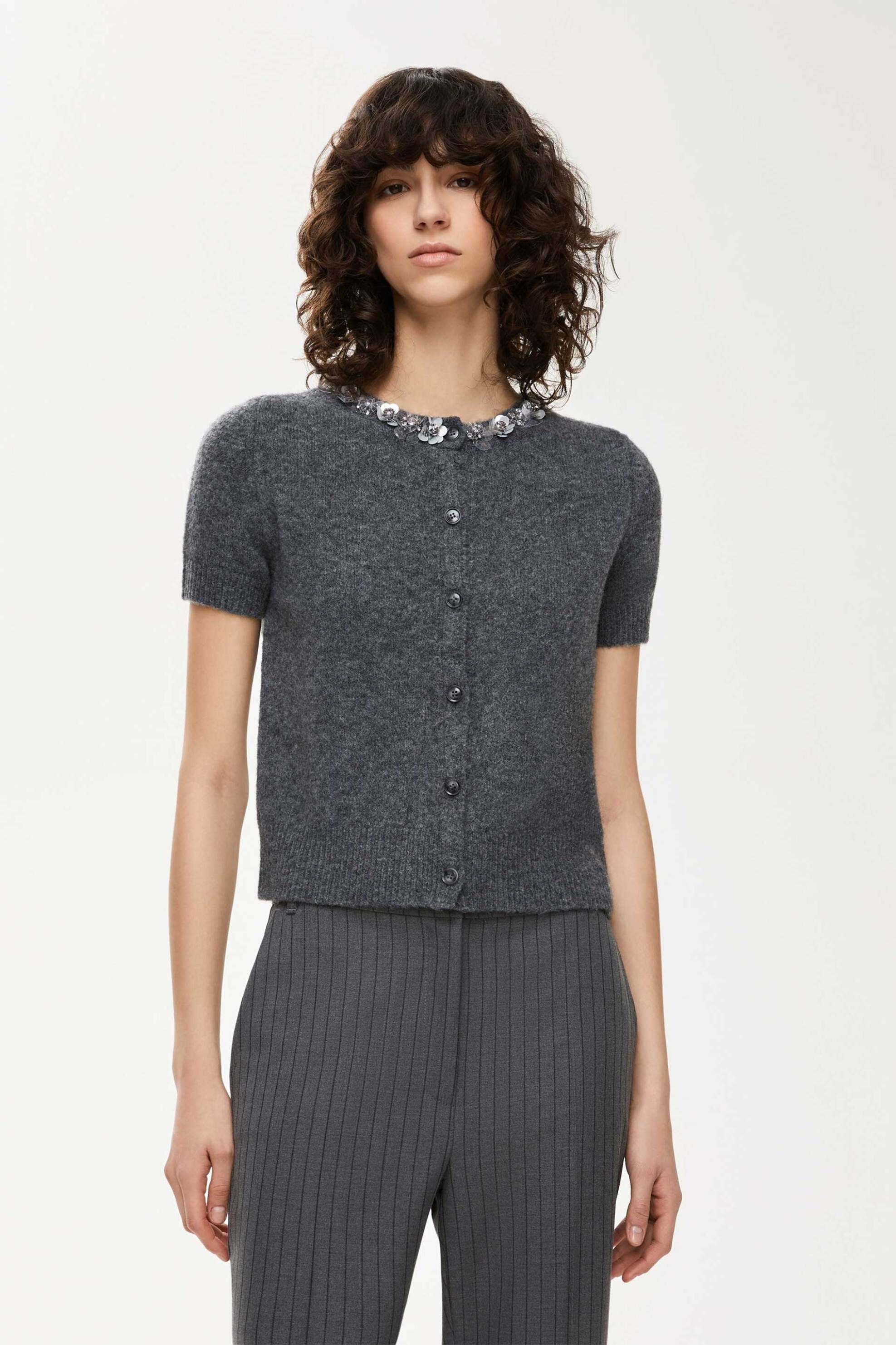 iBlues γυναικεία πλεκτή ζακέτα με κέντημα "Fidenza" - 2527346051200 Γκρι