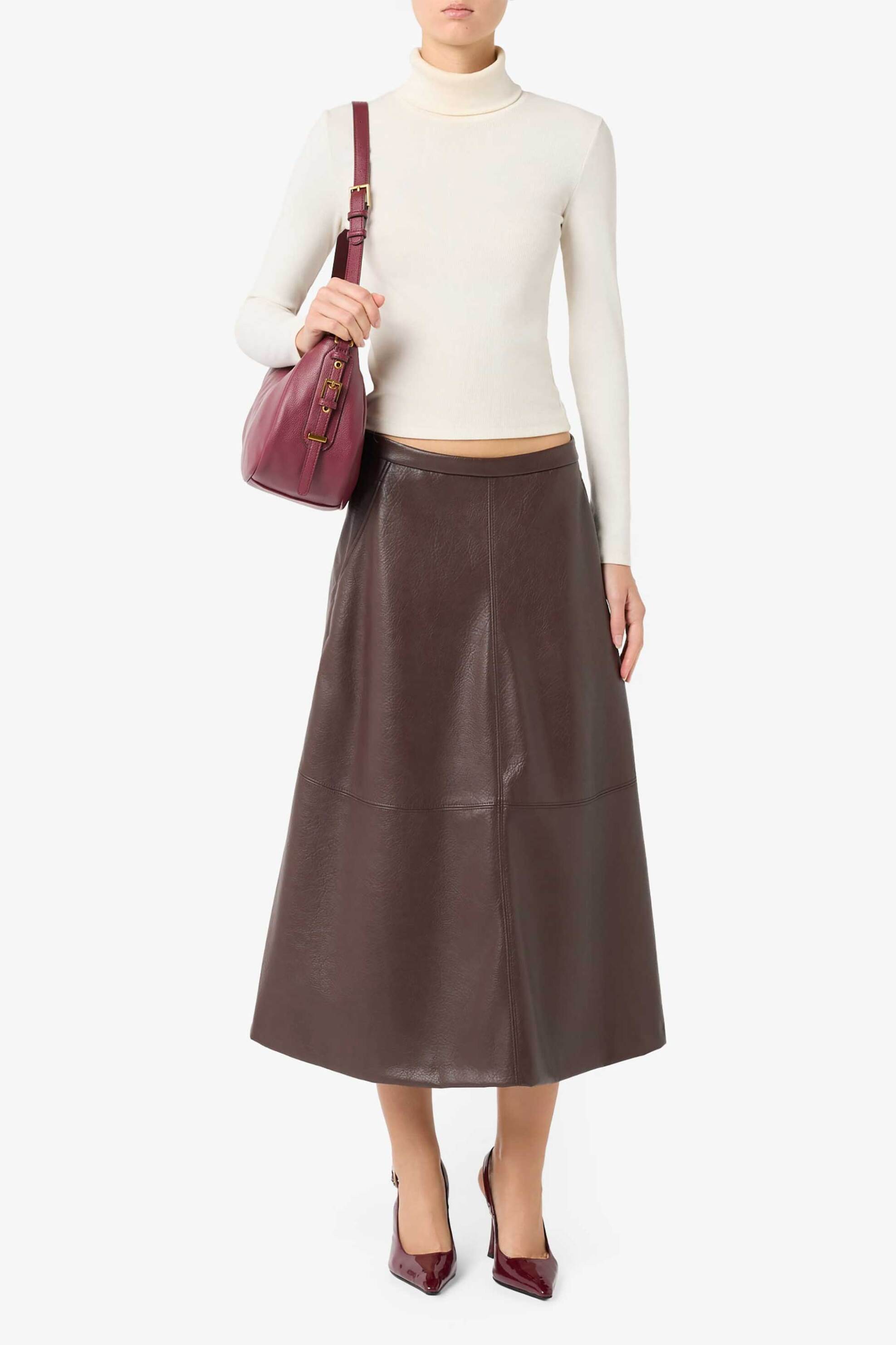 iBlues γυναικεία midi φούστα faux leather - 2527776012200 Καφέ