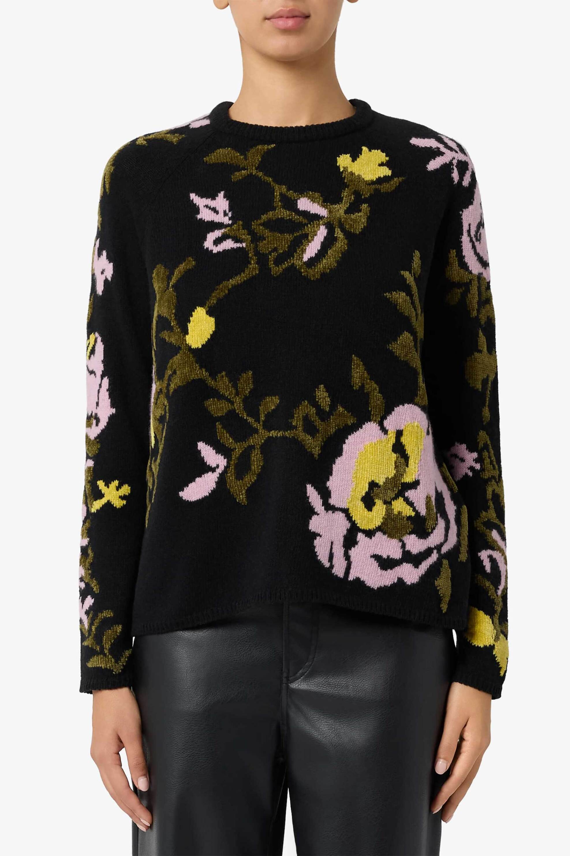 iBlues γυναικεία πλεκτή μπλούζα με floral jacquard - 2527366232200 Μαύρο