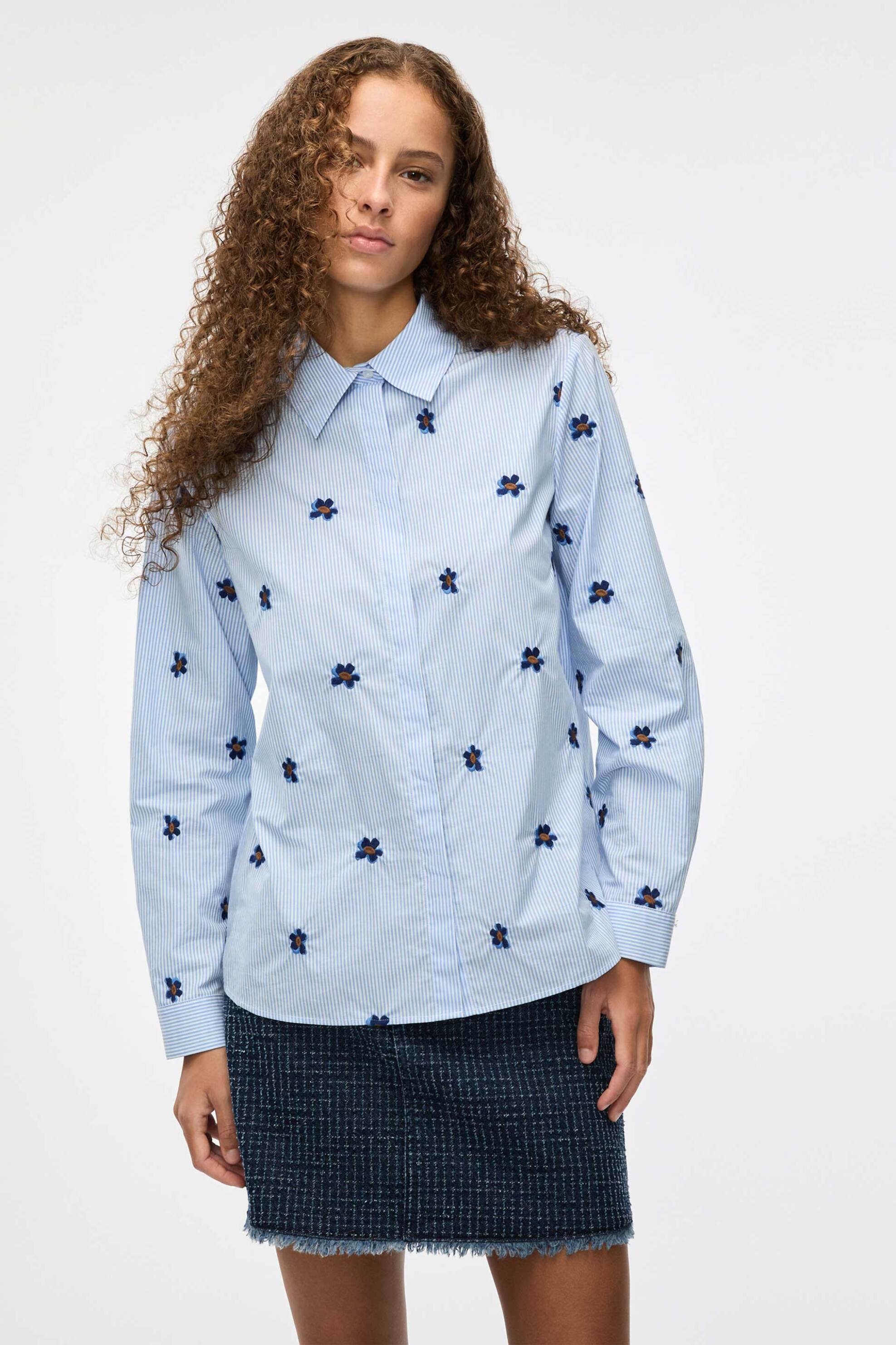 I BLUES iBlues γυναικείο πουκάμισο με κέντημα "Iblbroncio" - 2617111041 Σιελ