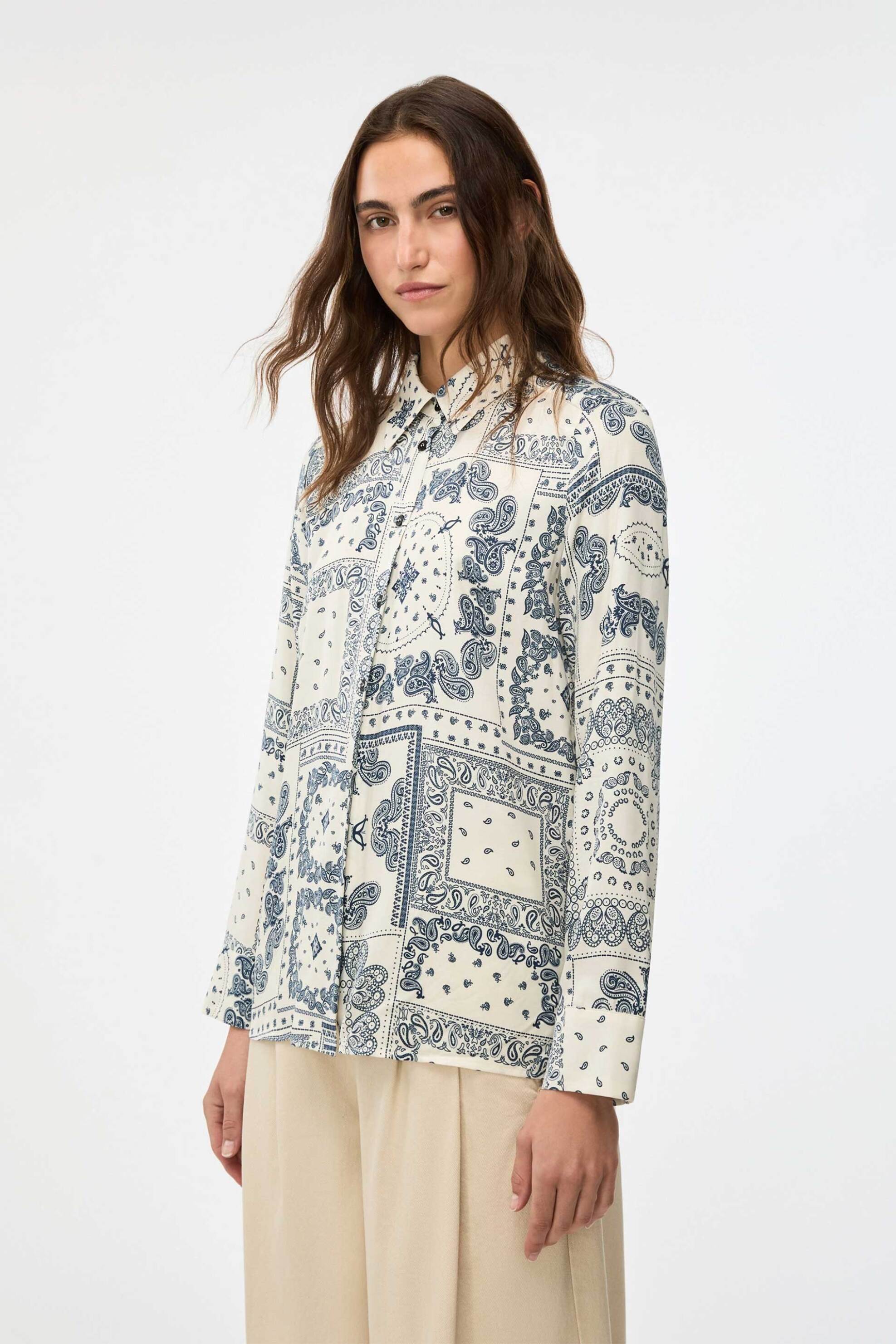 iBlues γυναικείο πουκάμισο με print "Ibleditto" - 2617111261 Κρέμ