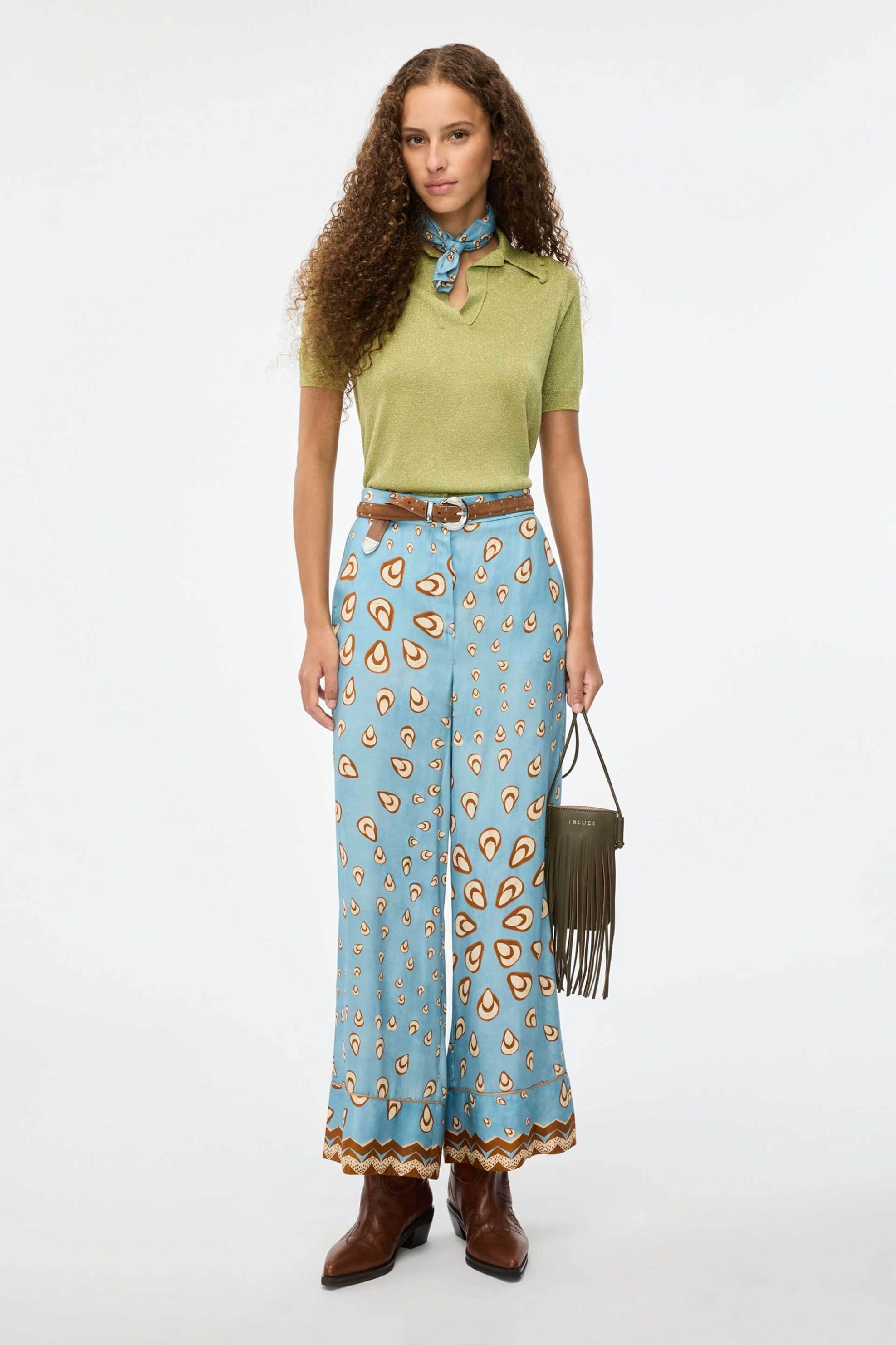 iBlues γυναικείο παντελόνι με print "Iblortensia" - 2617131181 Γαλάζιο