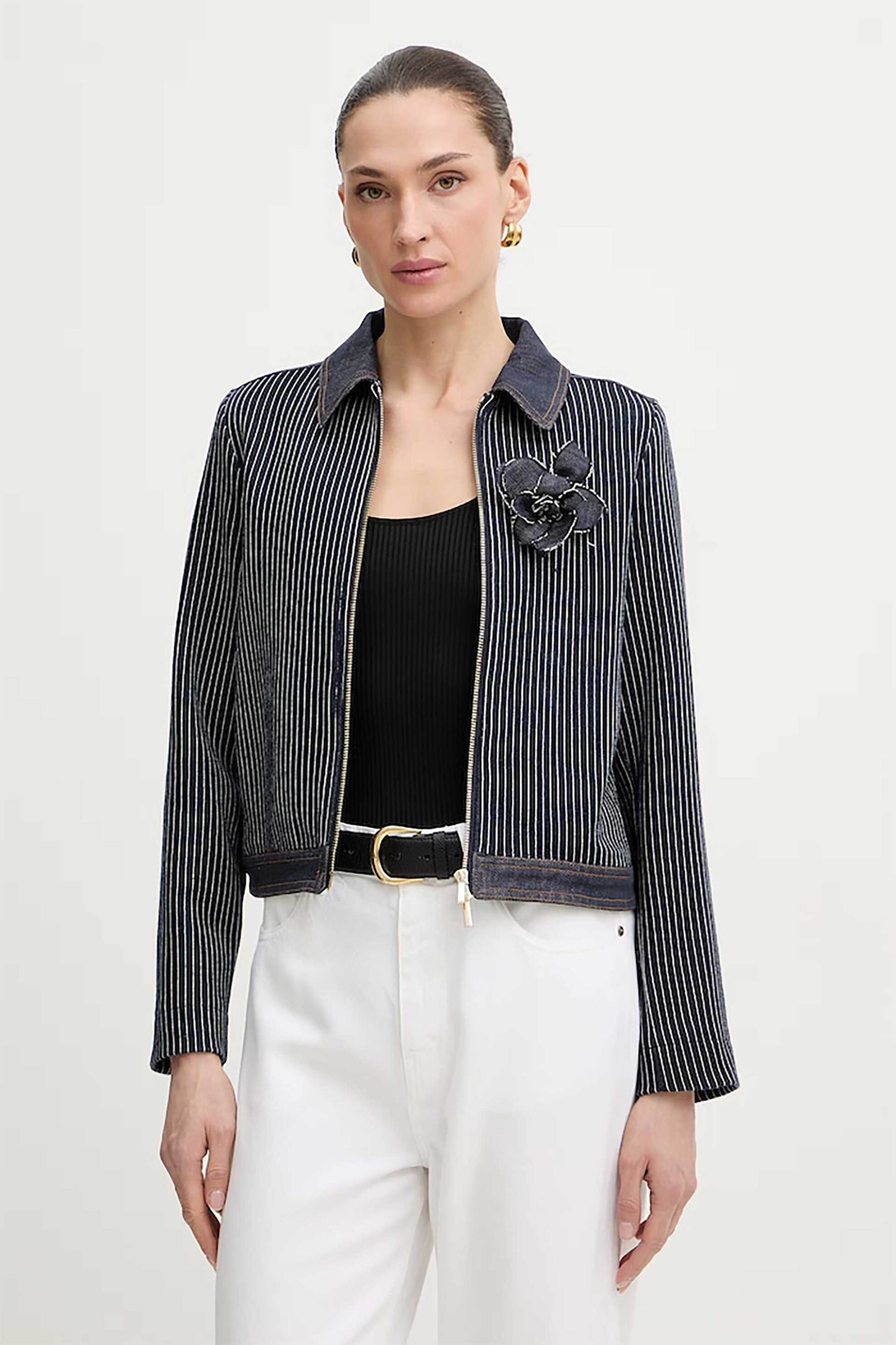 I BLUES iBlues γυναικείο jacket ριγέ με μπουτονιέρα "Oscuro" - 2617911011200 Μπλε Σκούρο
