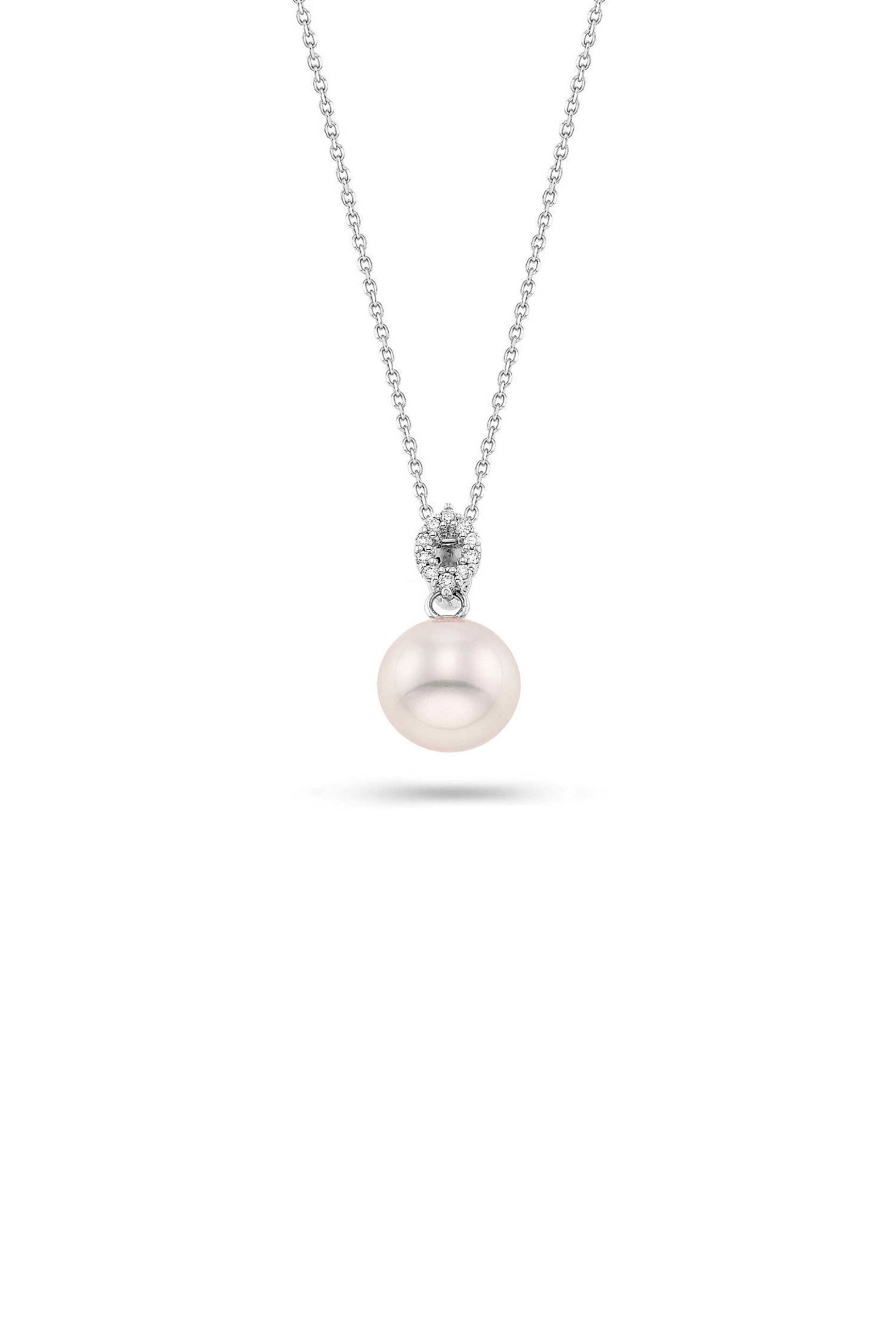 Li - LA - LO Li-LA-LO γυναικείο μενταγιόν από λευκό χρυσό 18K με freshwater pearl και διαμάντια μπριγιάν 