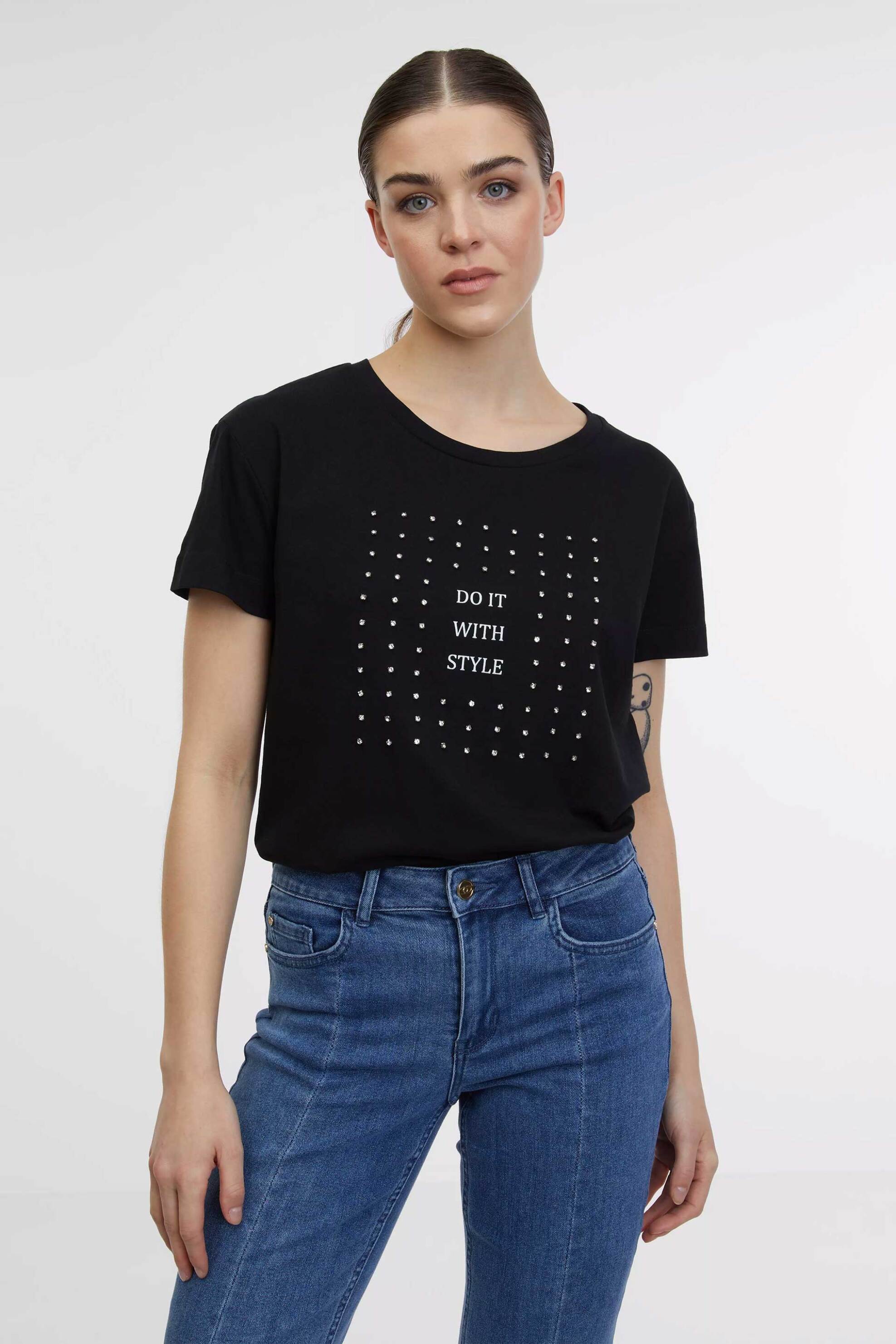 ORSAY Orsay γυναικείο T-shirt με strass - 1000231-X66-6666 Μαύρο 2025