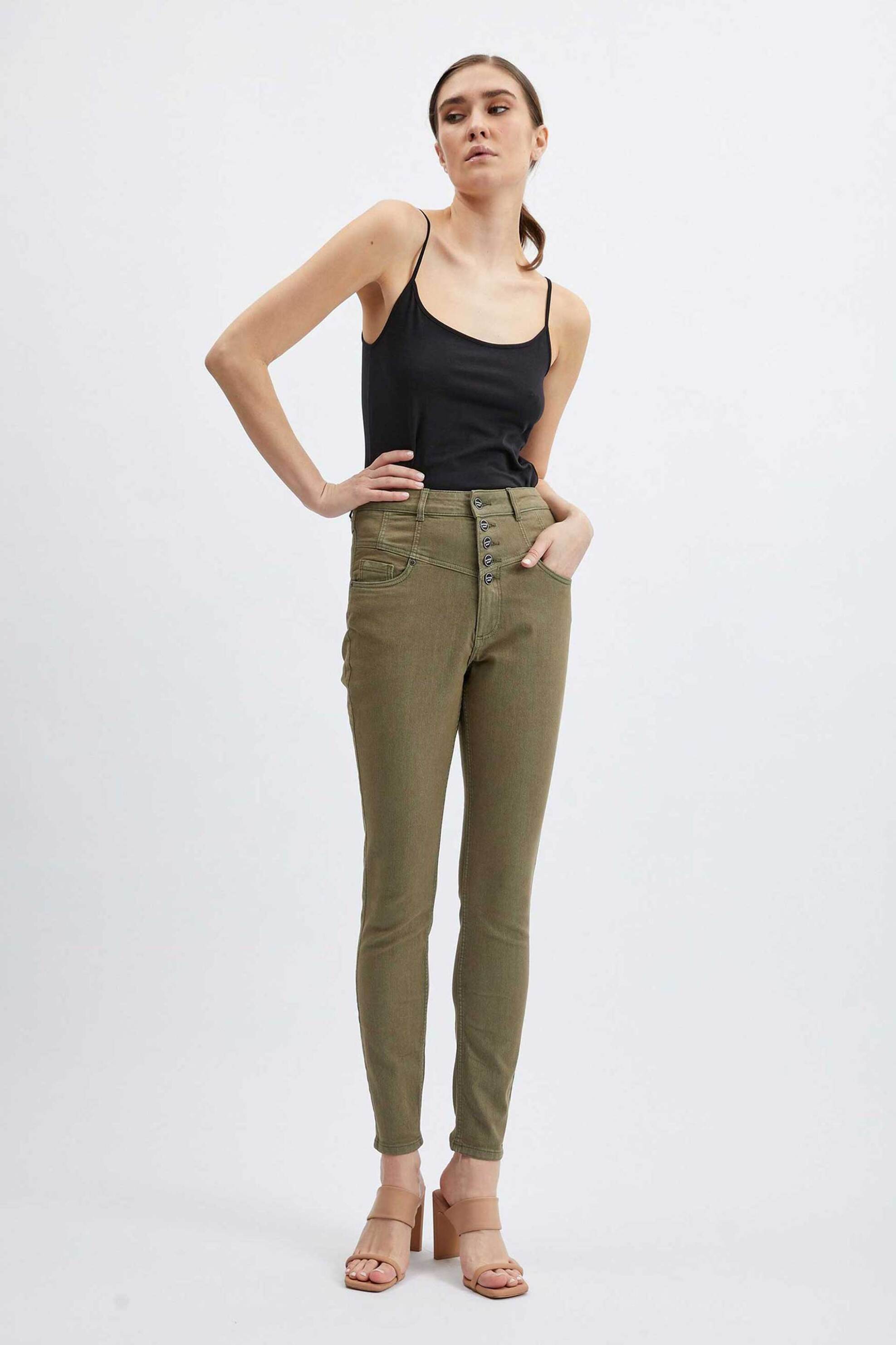 Orsay γυναικείο τζην παντελόνι με κουμπιά Skinny Fit - 316187 -X18-0515 Χακί