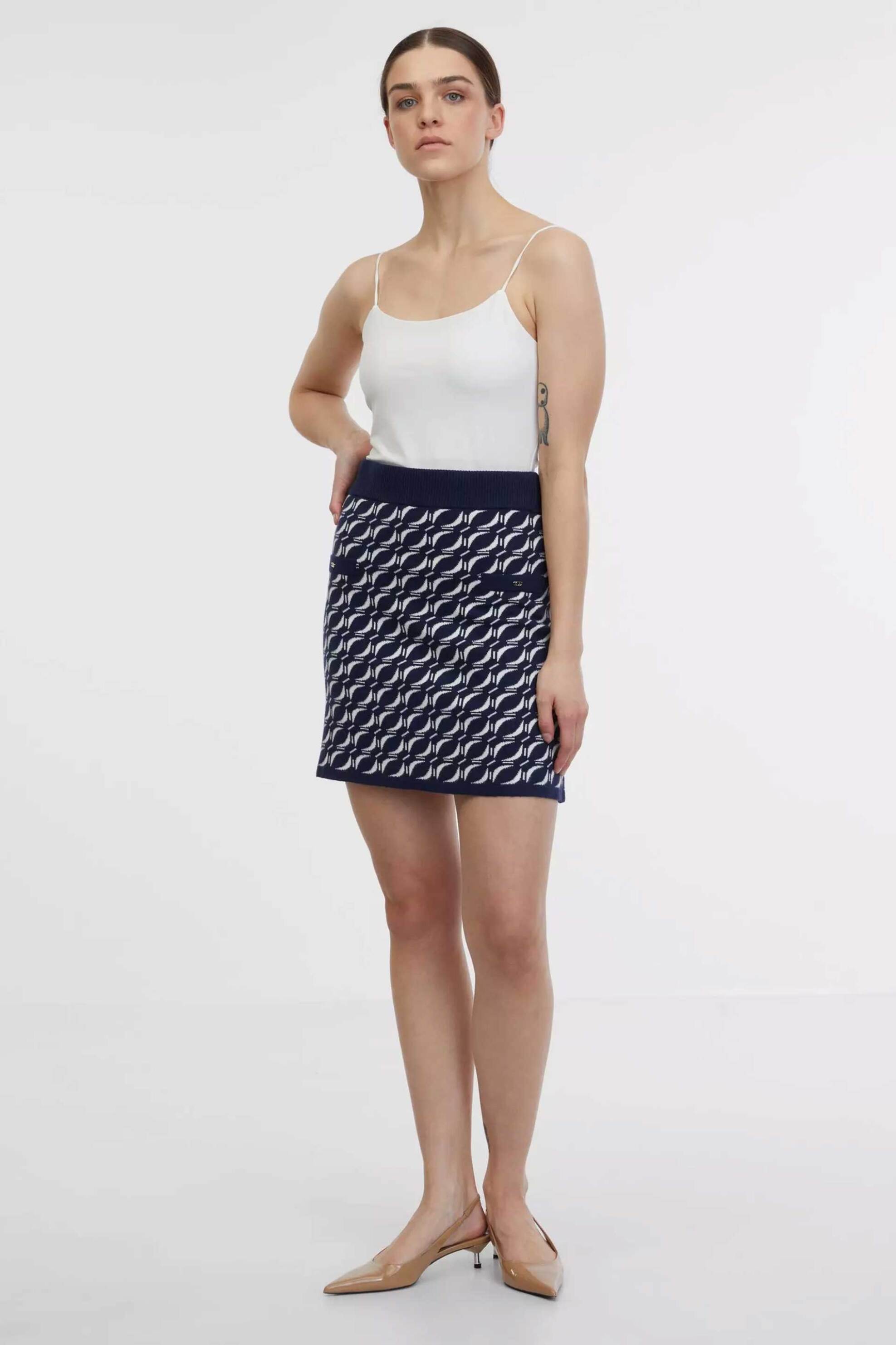 Orsay γυναικεία mini φούστα με all-over monogram print και διακοσμητικά πατ - 1000122-X19-3831 Μπλε Σκούρο