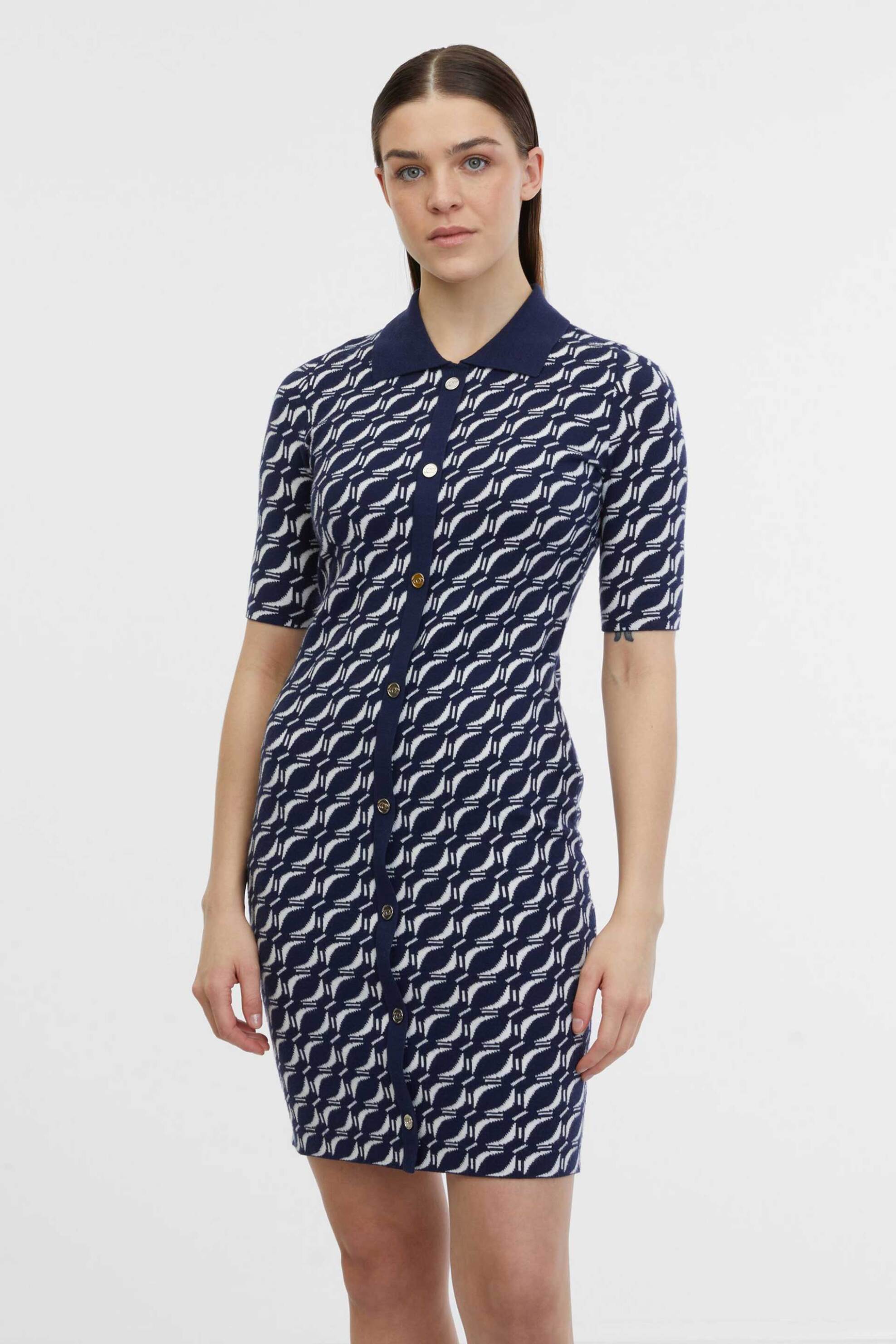 Orsay γυναικείο mini πλεκτό φόρεμα με all-over monogram print και διακοσμητικά κουμπιά - 1000315-X11-0606 Σκούρο Μπλε