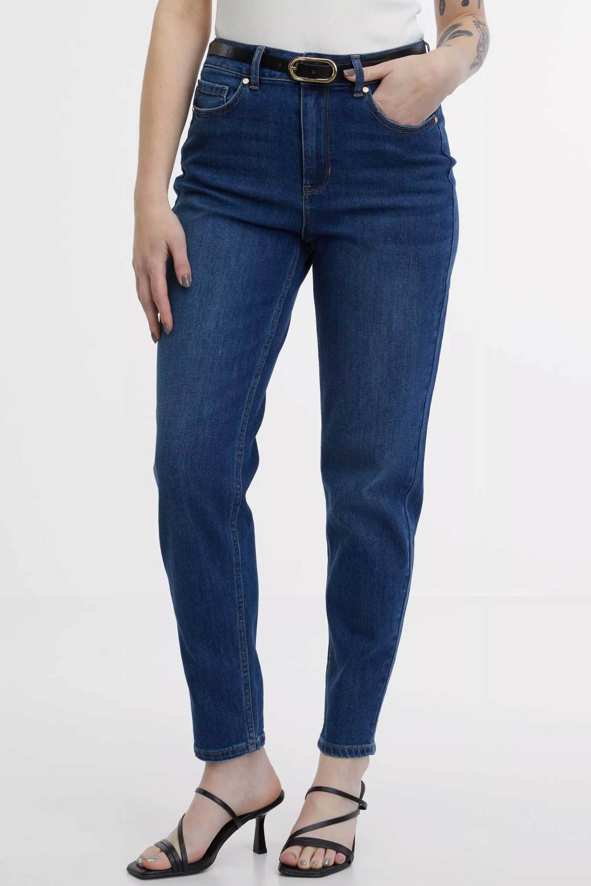 Orsay γυναικείο τζιν παντελόνι μονόχρωμο πεντάτσεπο με αποσπώμενη ζώνη - 1000360-D00-0152 Denim Blue Σκούρο φωτογραφία